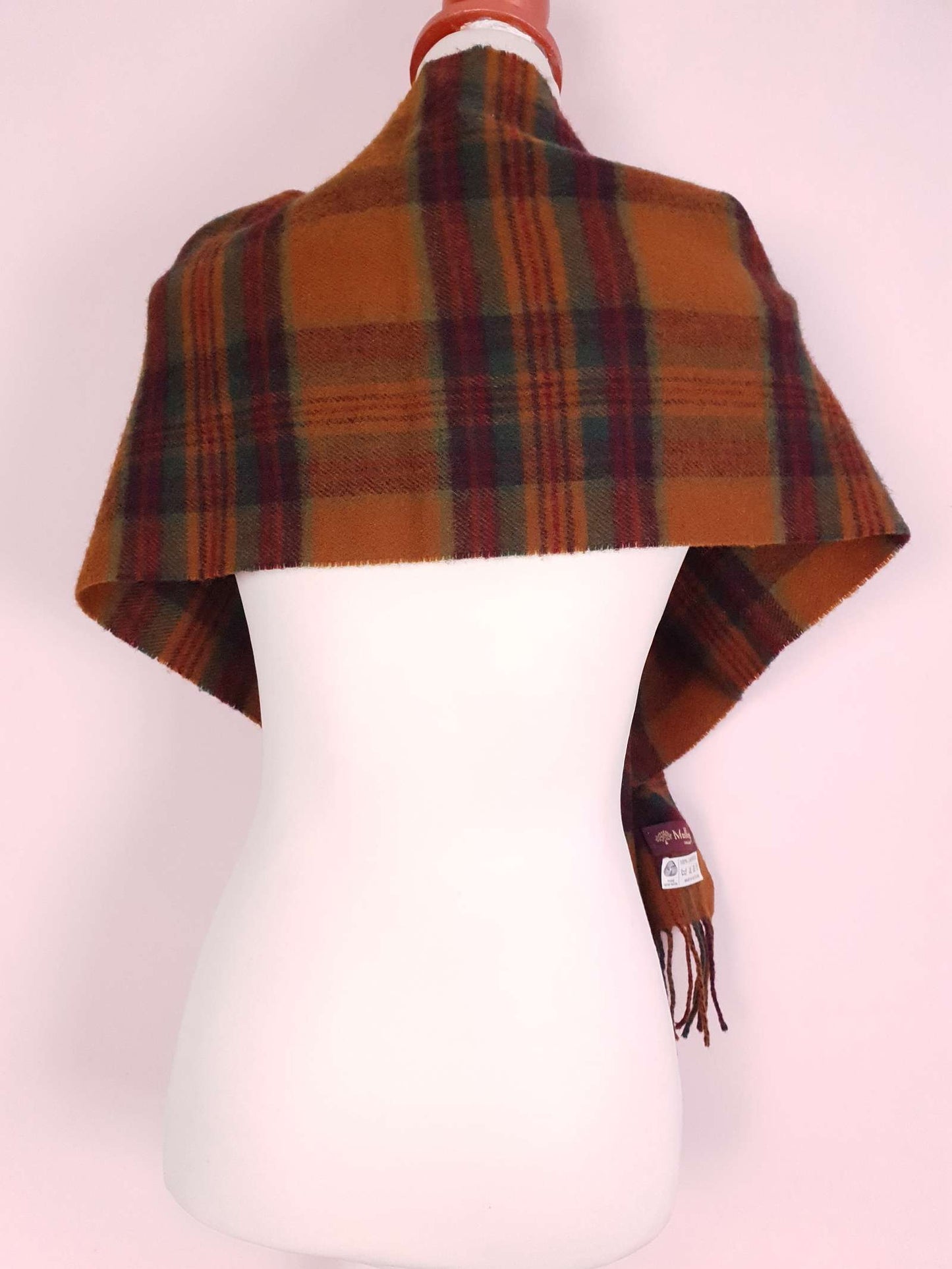 Vintage Mulberry Lambswool Plaid Scarf Tartan Check 1990s