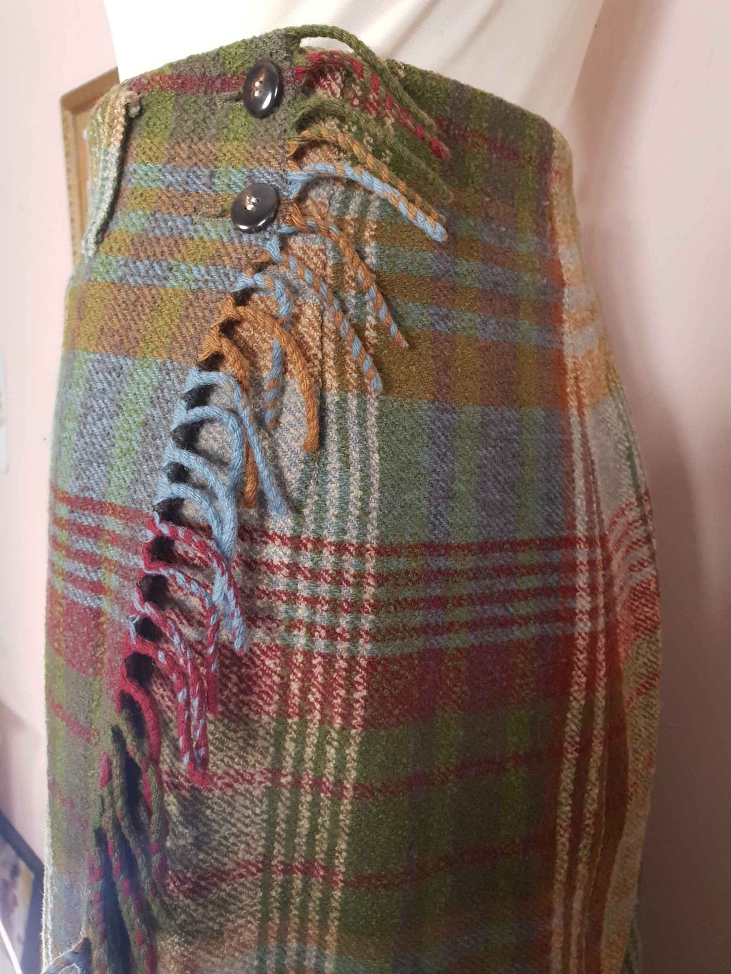 Vintage Mulberry Plaid Wool Skirt Tartan Check Long Maxi Size 14/16