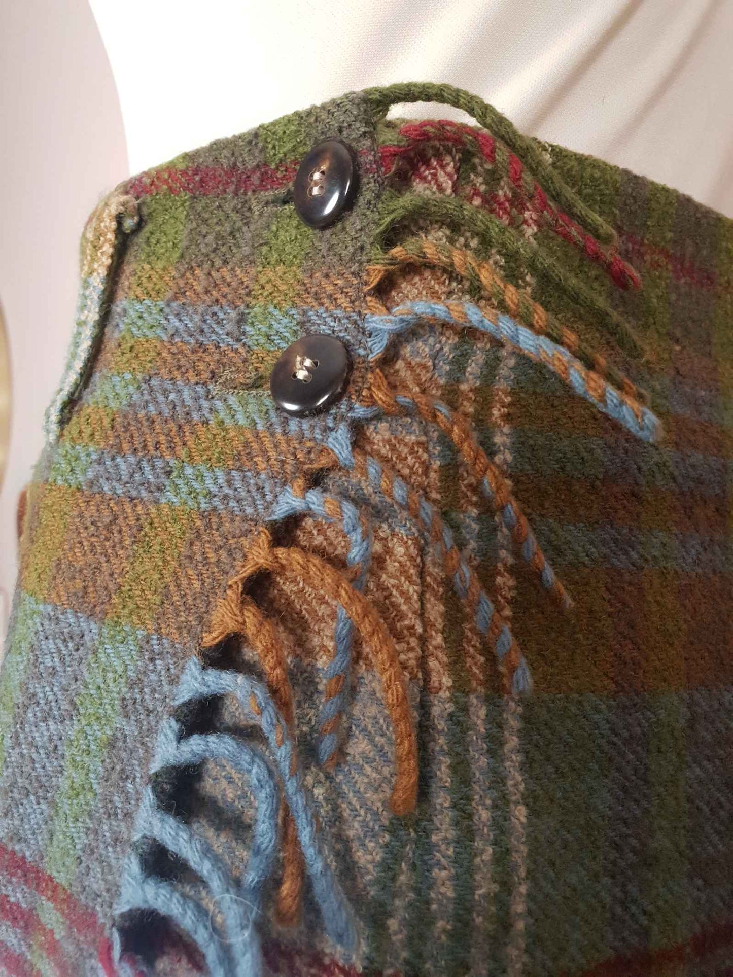 Vintage Mulberry Plaid Wool Skirt Tartan Check Long Maxi Size 14/16