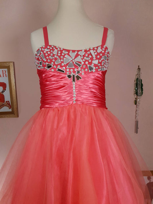 Vintage Peach Satin & Tulle Party Dress Ball Gown Y2K Prom Fit & Flare Size 8