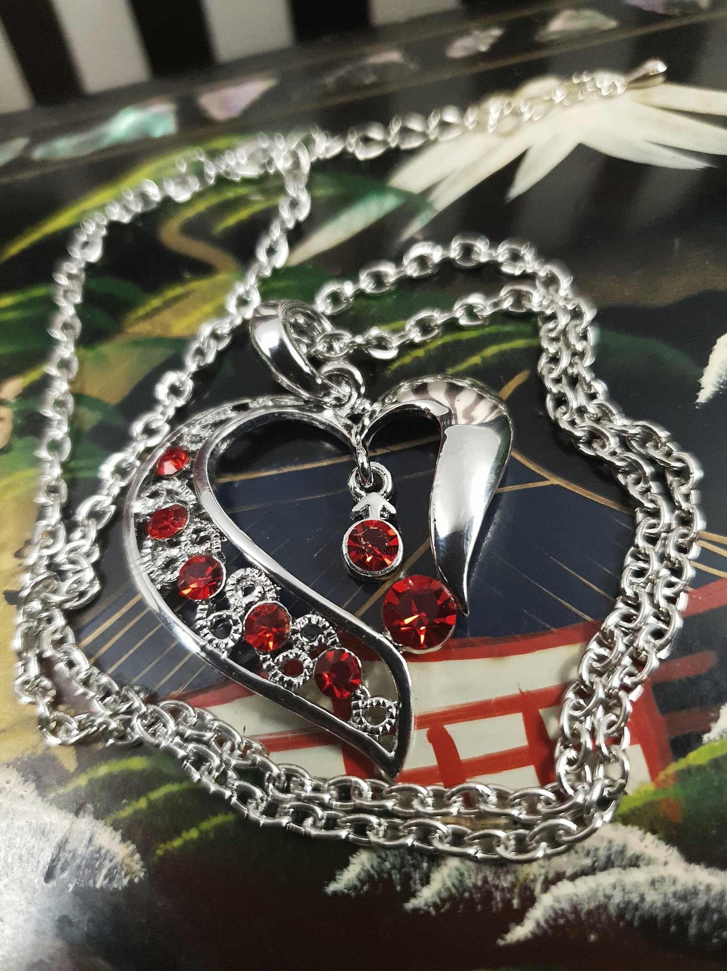Vintage Red Rhinestone Heart Pendant Necklace Y2K