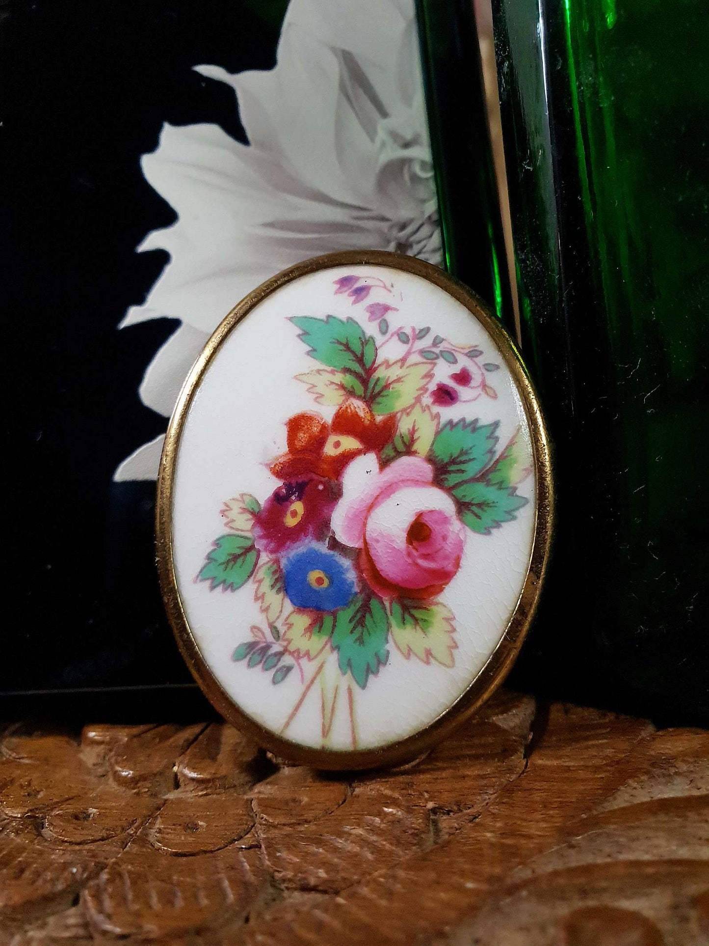 Vintage Royal Worcester Flower Brooch Pin 1950s Bone China Floral Hand Painted