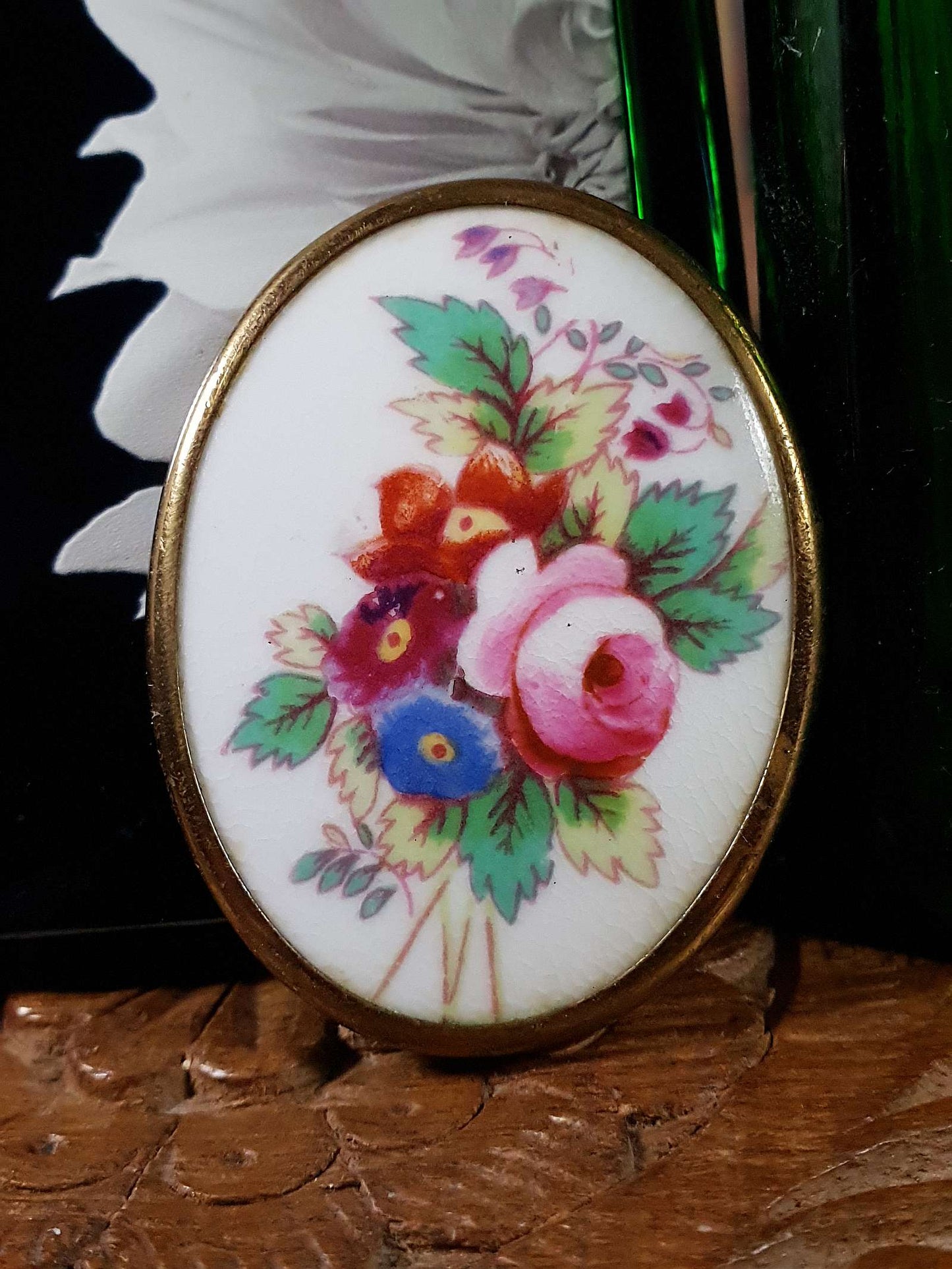 Vintage Royal Worcester Flower Brooch Pin 1950s Bone China Floral Hand Painted