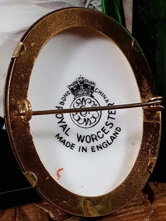 Vintage Royal Worcester Flower Brooch Pin 1950s Bone China Floral Hand Painted