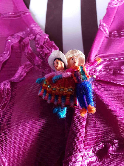 Vintage South American Dancing Worry Dolls Brooch Pin Peruvian