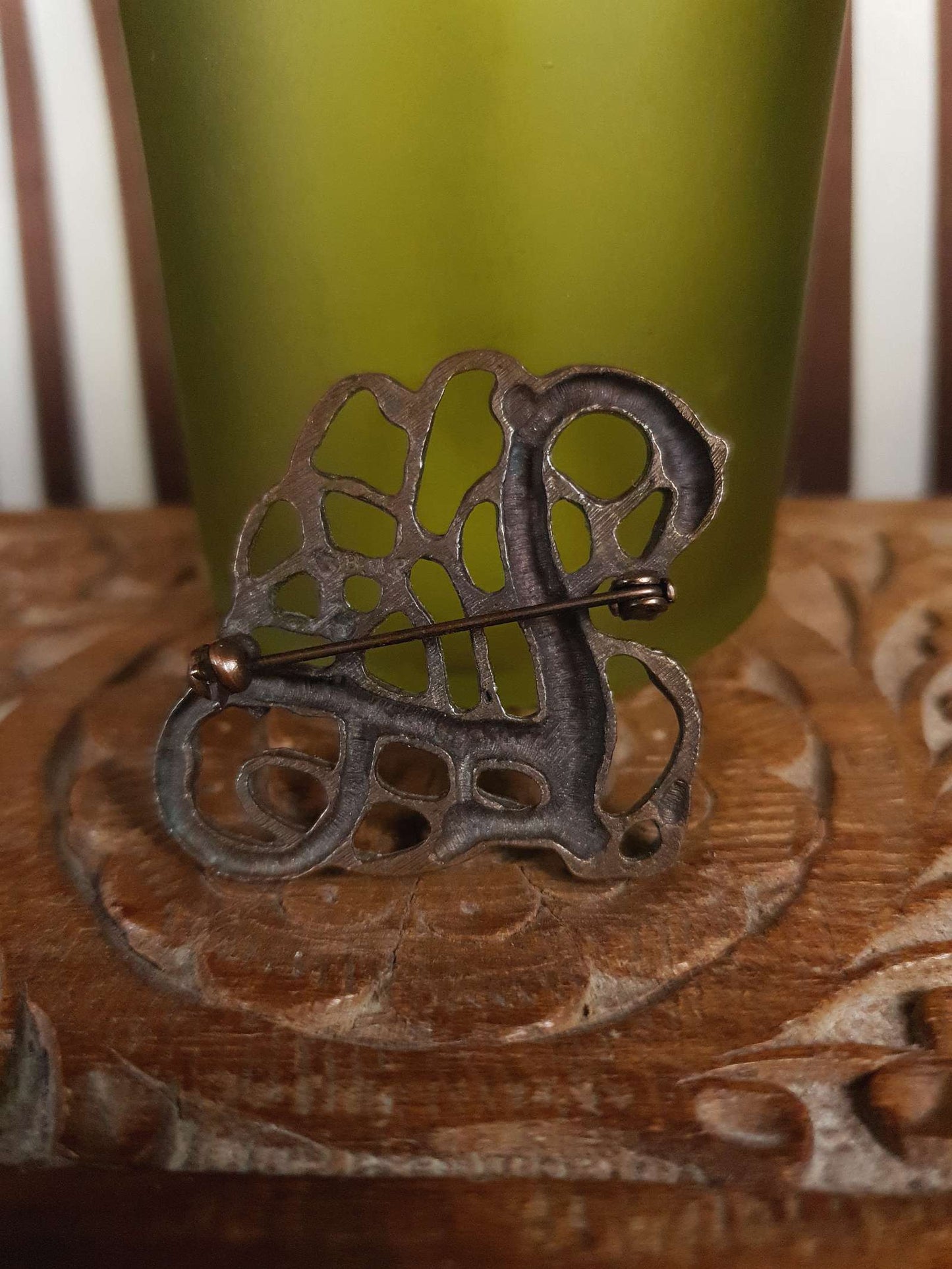 Vintage 1970s Viking Dragon Copper Brooch VTG Scandi Bronze British Museum Signed