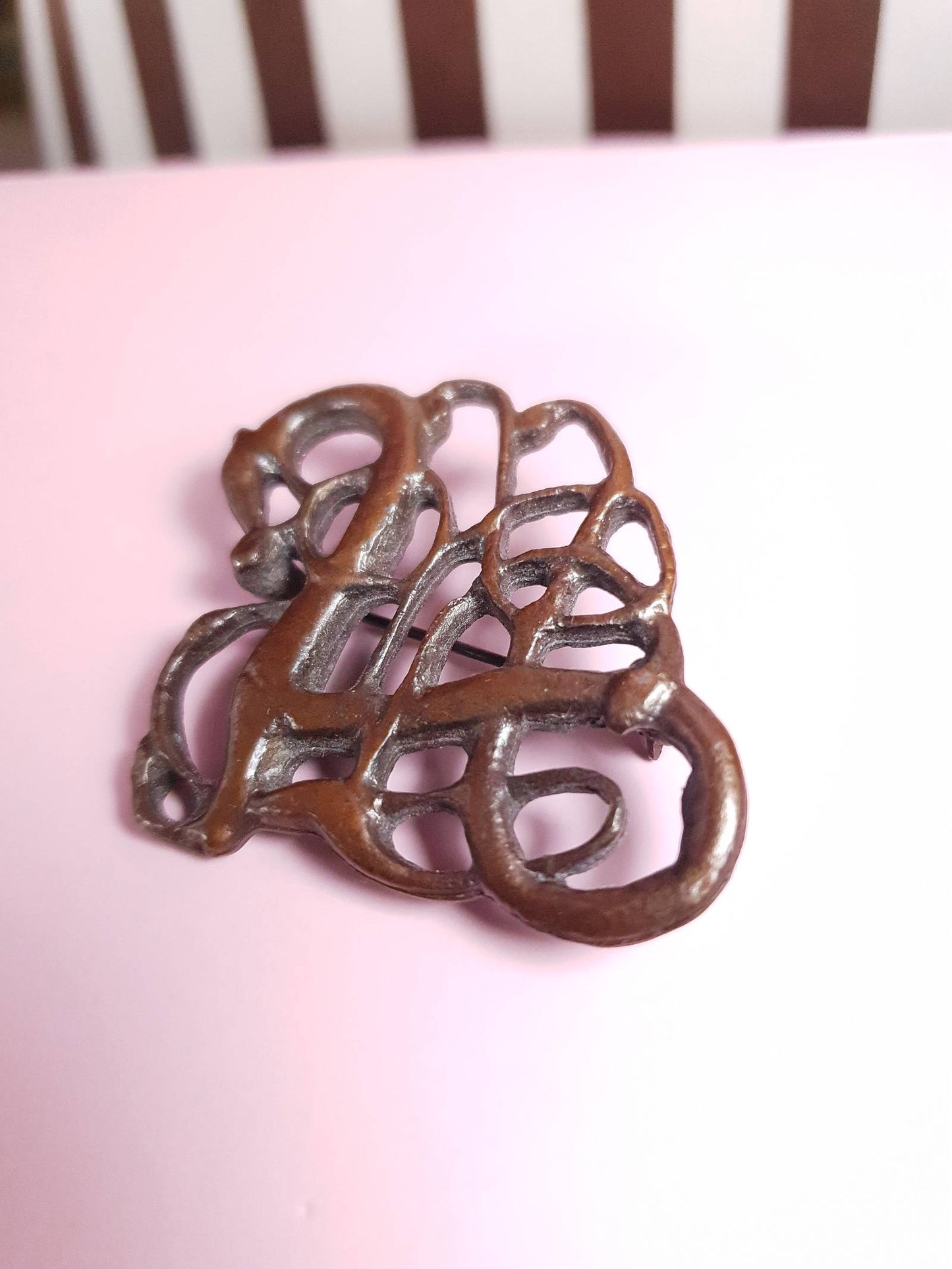 Vintage 1970s Viking Dragon Copper Brooch VTG Scandi Bronze British Museum Signed