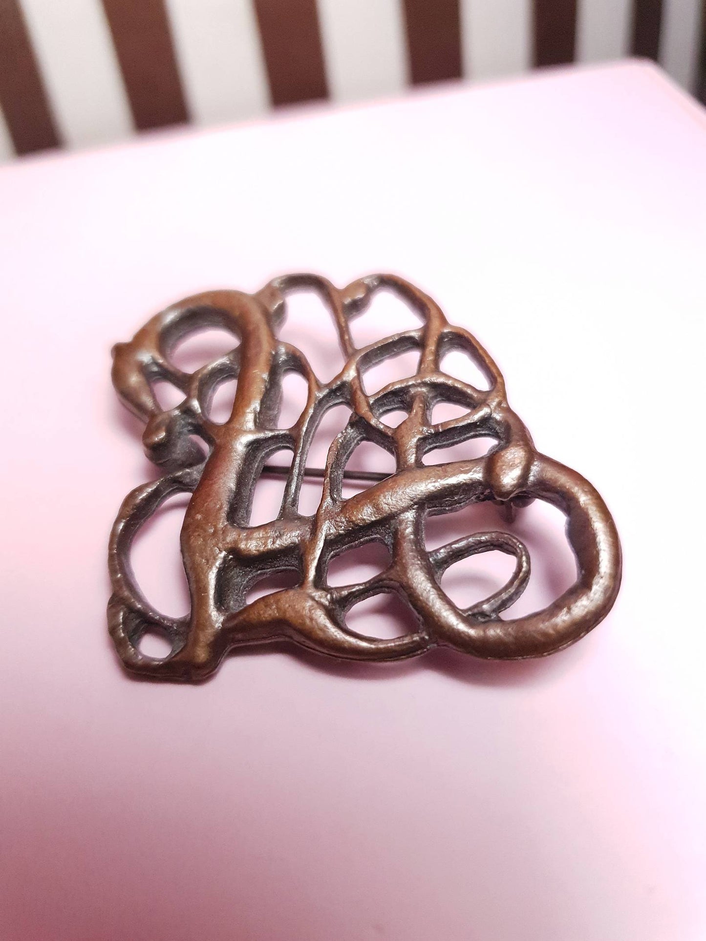 Vintage 1970s Viking Dragon Copper Brooch VTG Scandi Bronze British Museum Signed