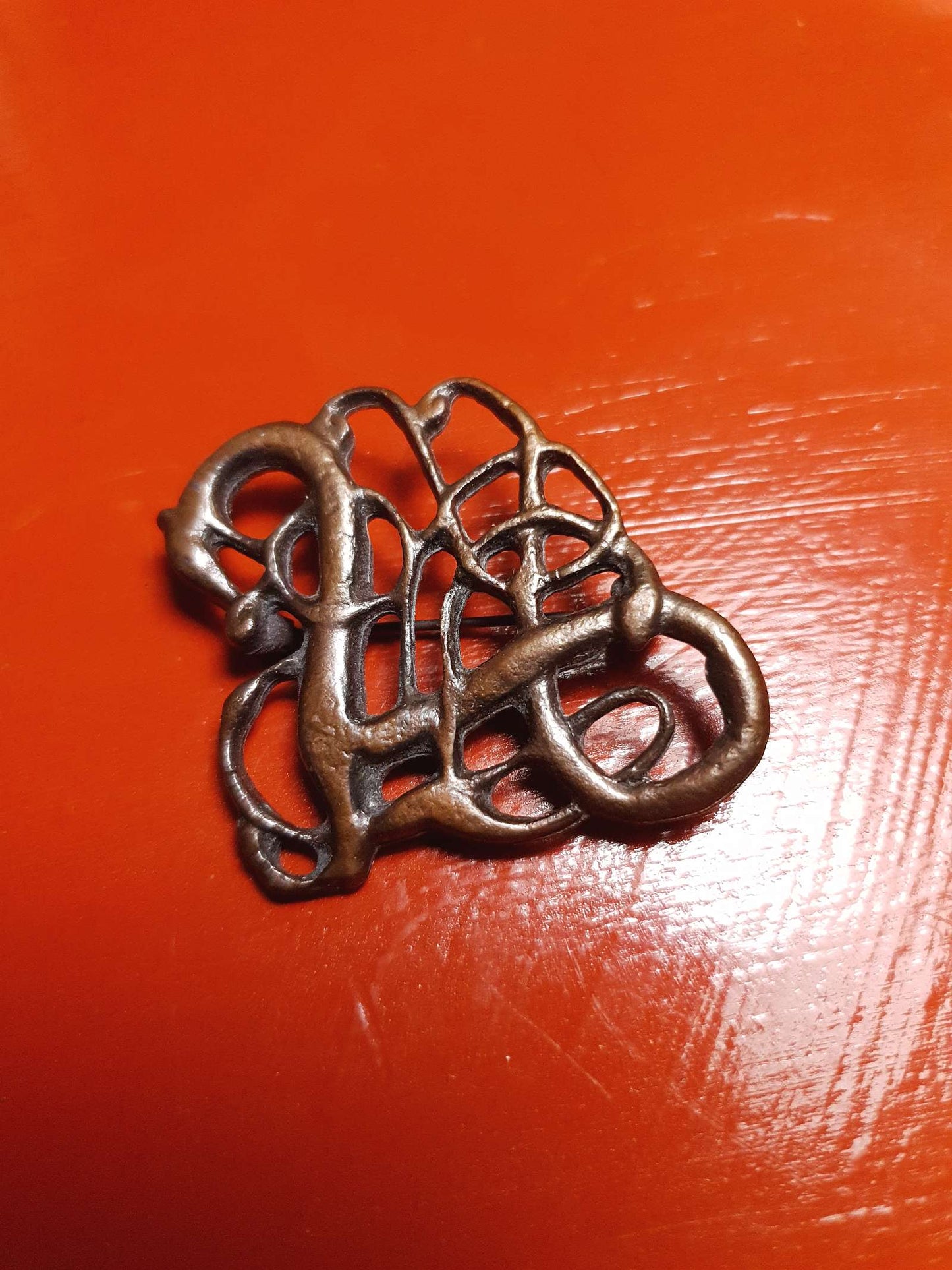 Vintage 1970s Viking Dragon Copper Brooch VTG Scandi Bronze British Museum Signed