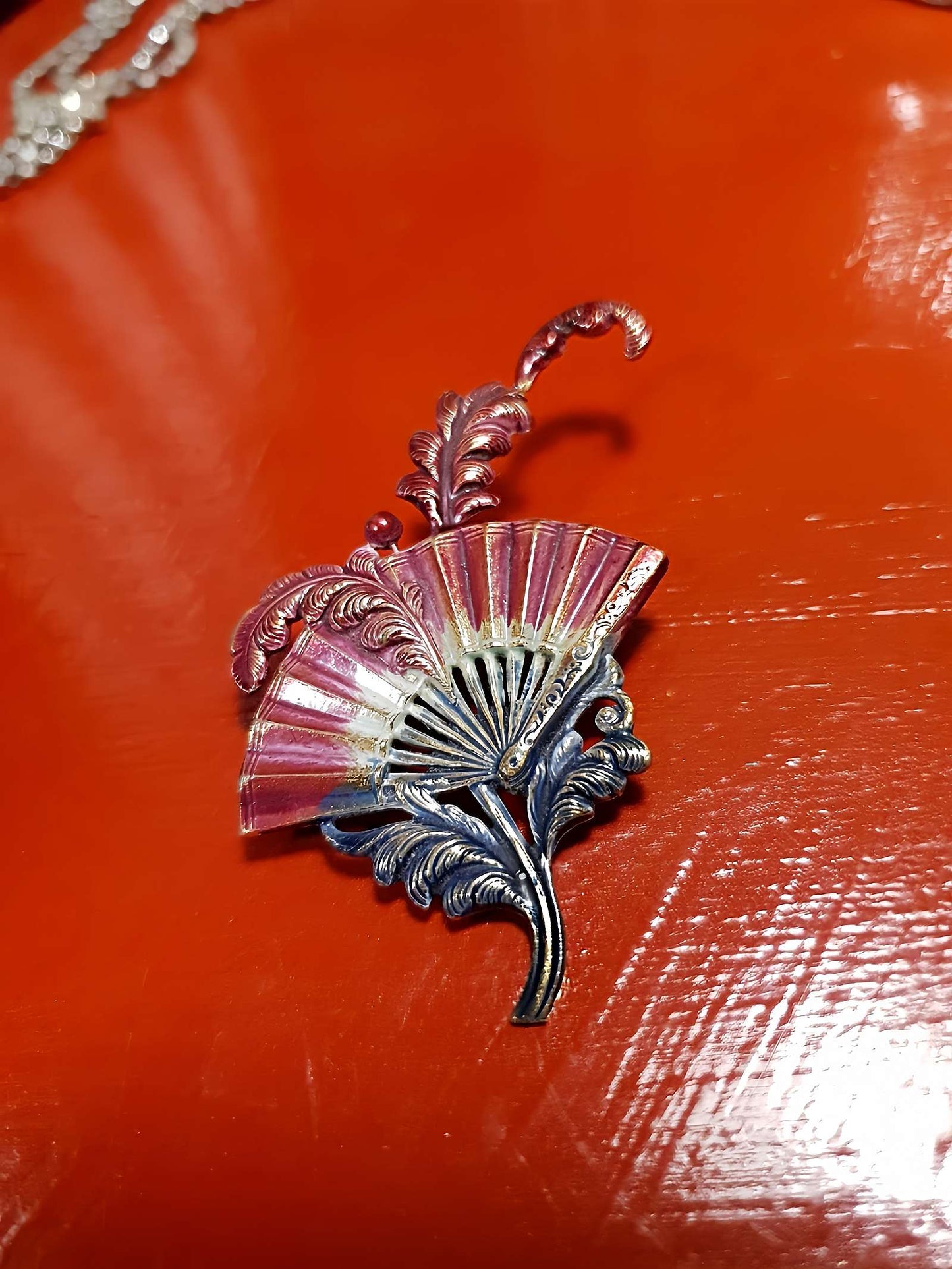 Vintage 1960s Damascene Fan Brooch - RARE