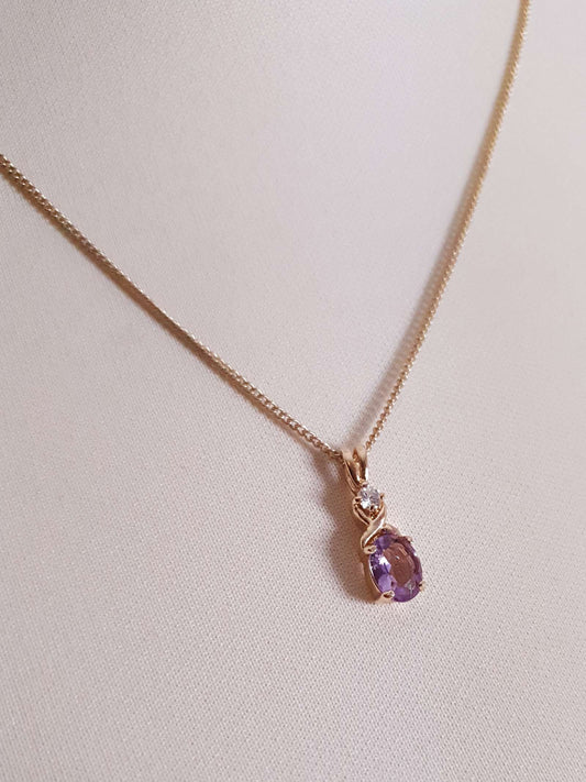 Vintage Amethyst Gold Tone Necklace 18" - Korea Signed 1980s