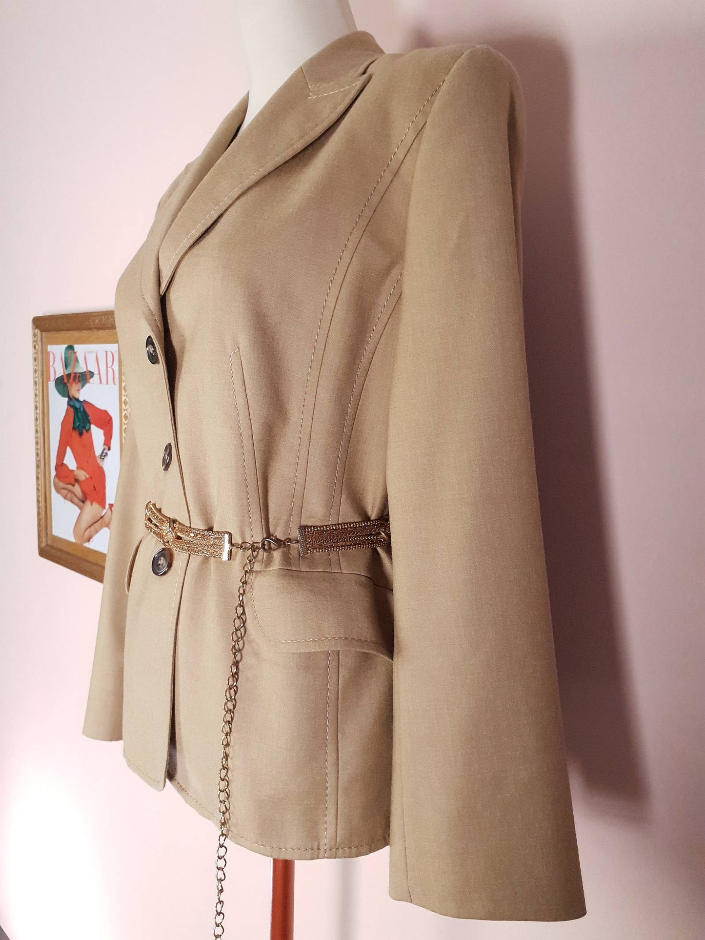 Vintage Virgin Wool Italian Jacket Blazer 1980s Size 12/14 Ladies Beige Camel