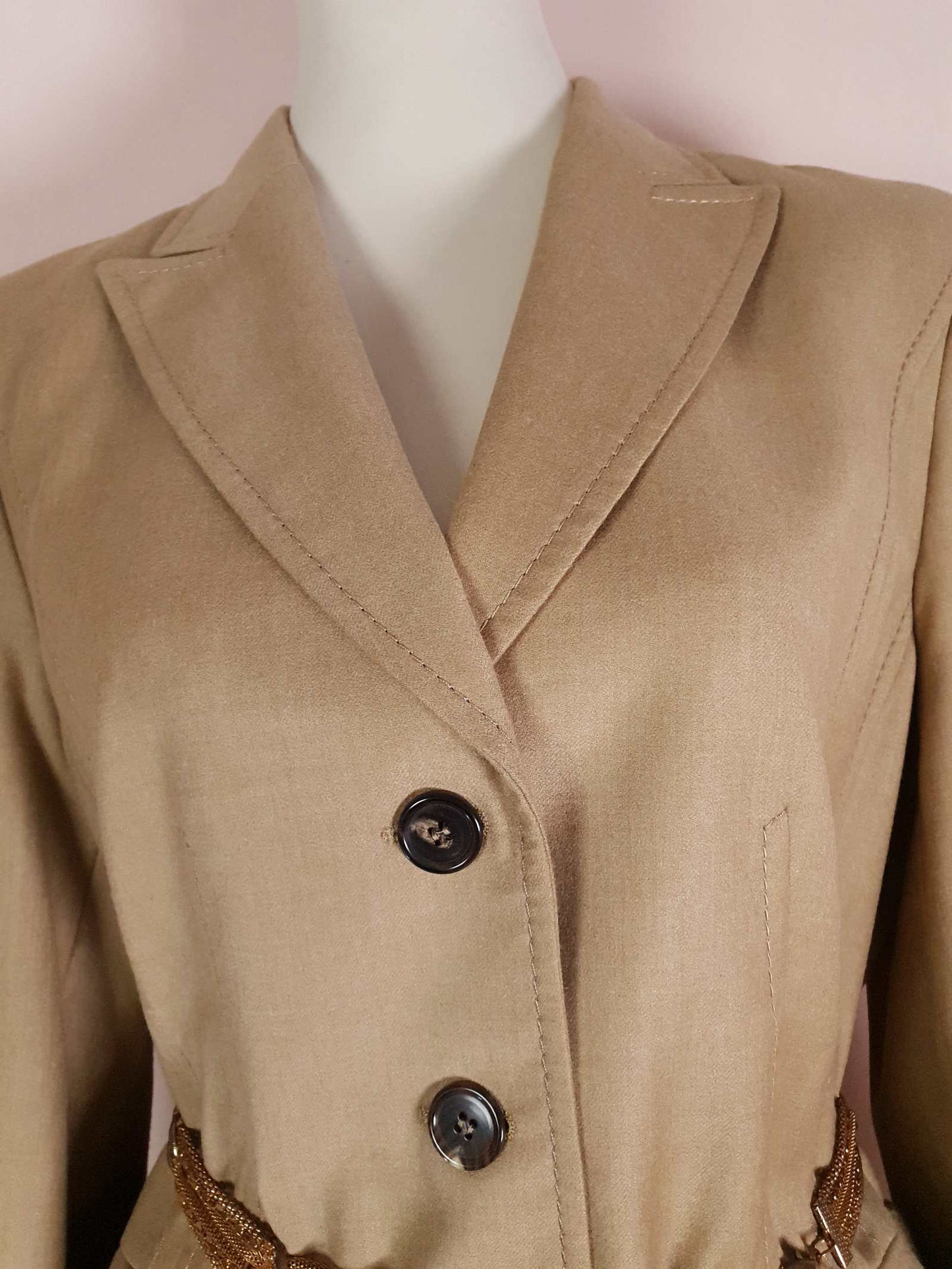 Vintage Virgin Wool Italian Jacket Blazer 1980s Size 12/14 Ladies Beige Camel