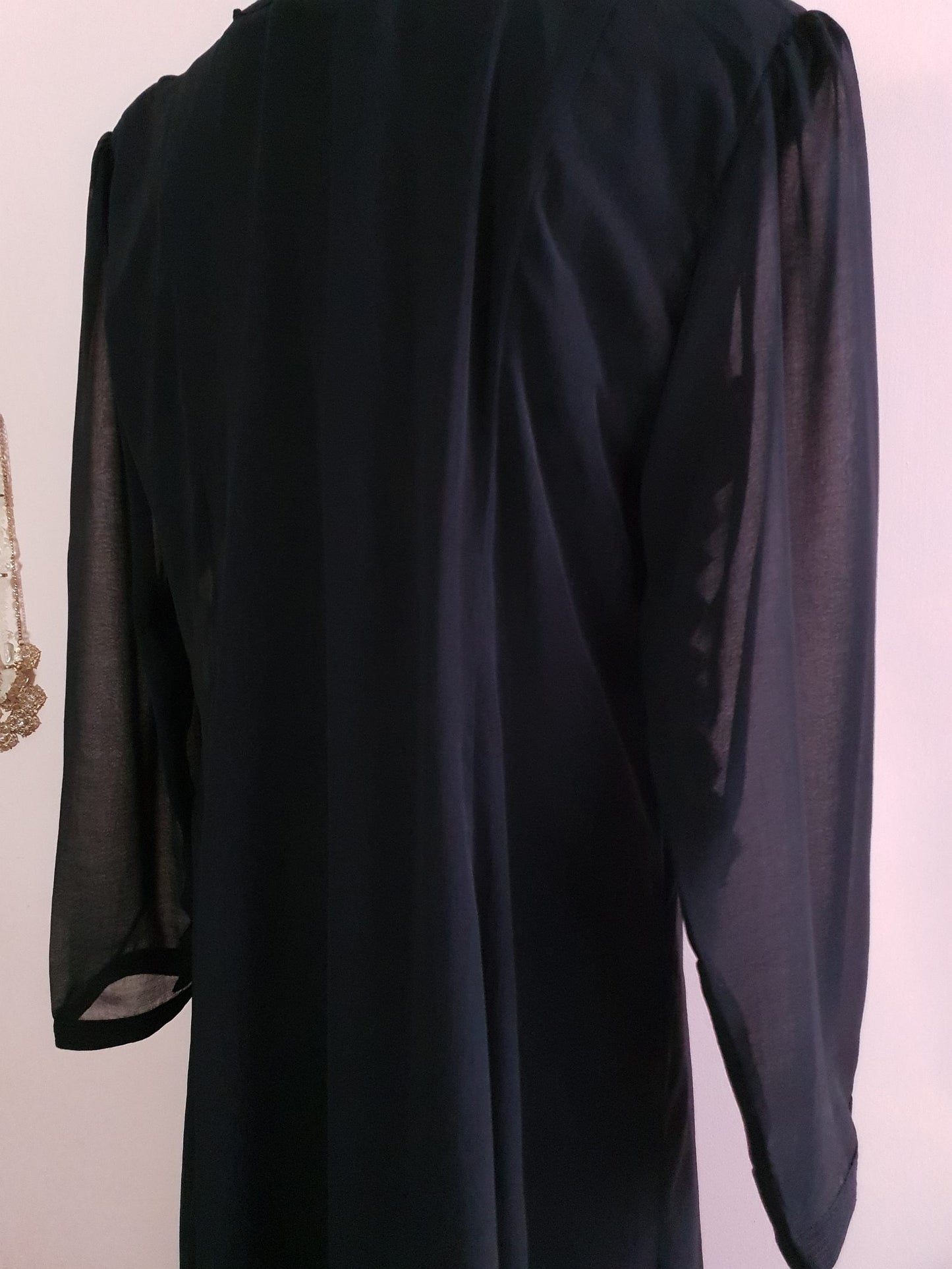 Vintage Black Chiffon Maxi Dress 1980s- Size 18/20 Pearls
