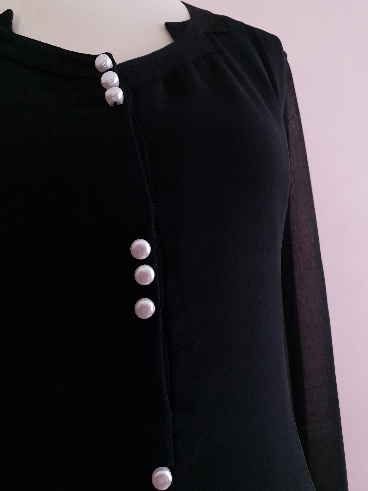 Vintage Black Chiffon Maxi Dress 1980s- Size 18/20 Pearls