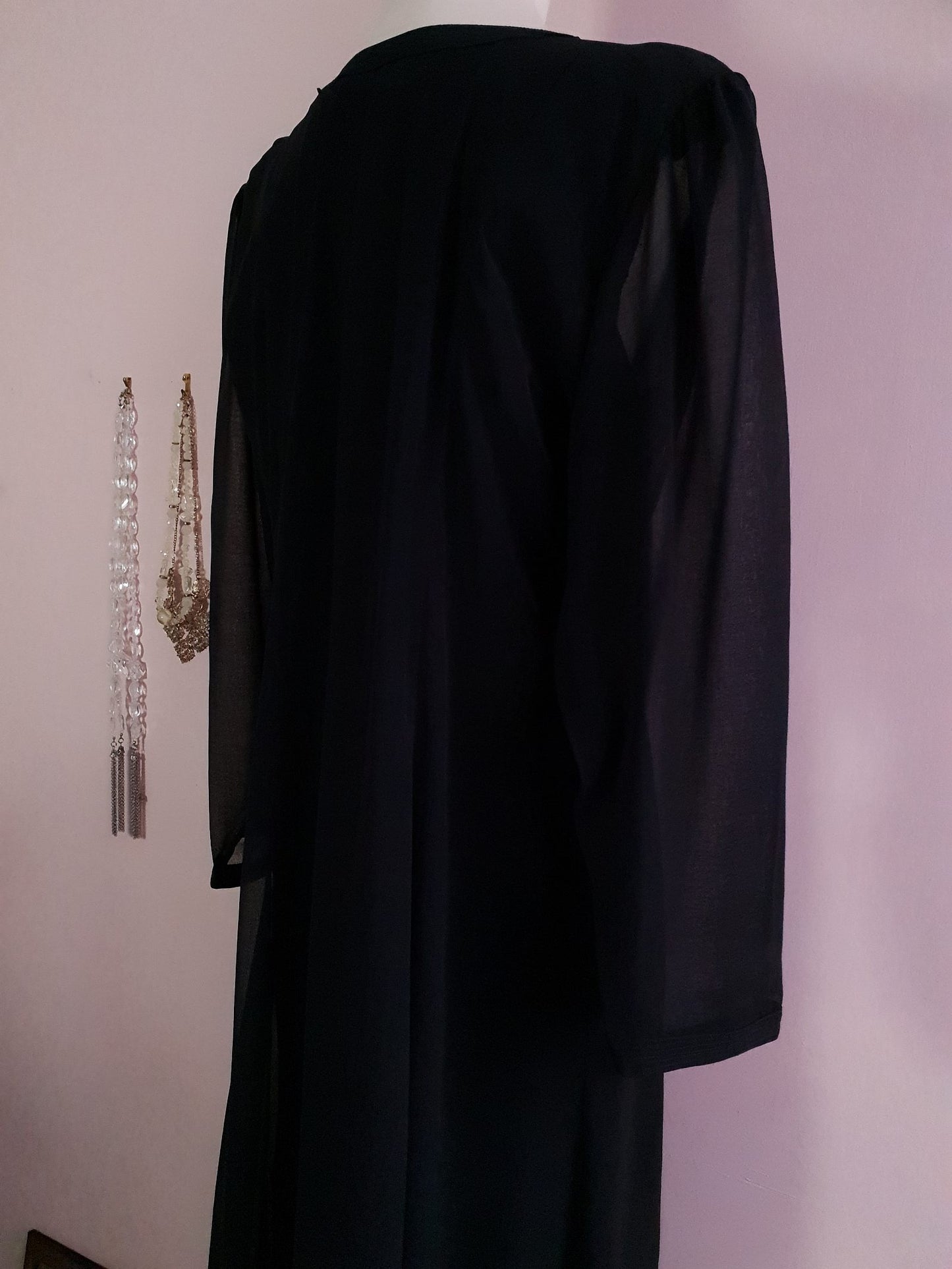 Vintage Black Chiffon Maxi Dress 1980s- Size 18/20 Pearls