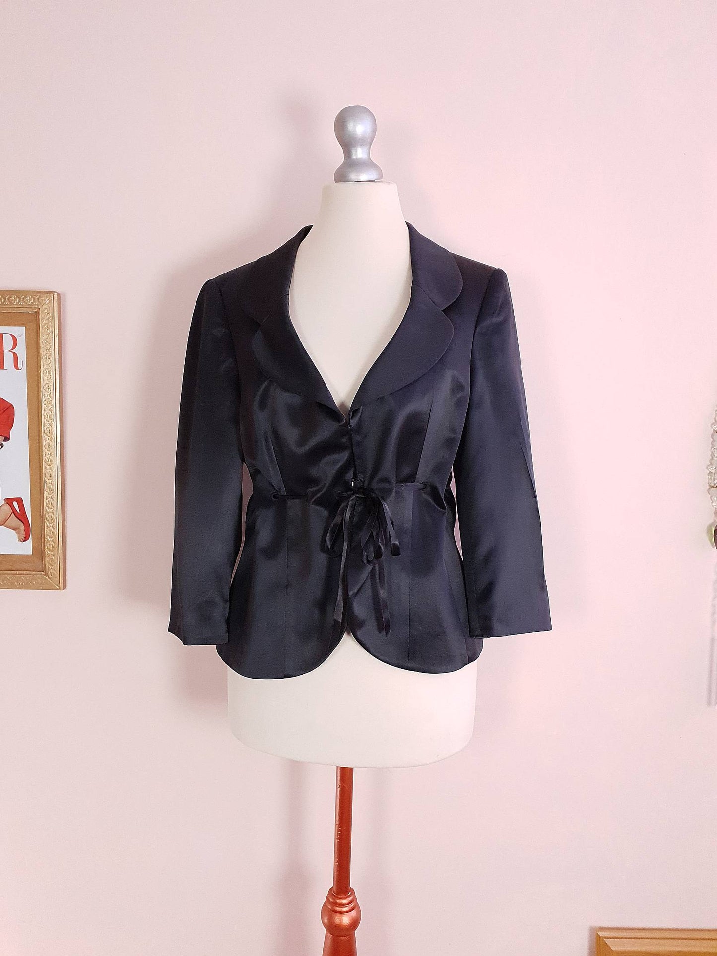 Vintage Black Silk Jacket Size 12 Evening Party