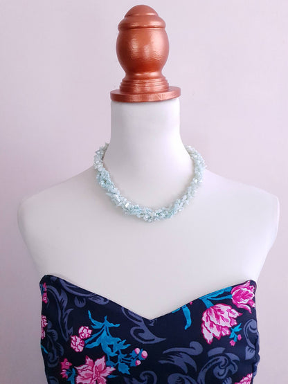 Vintage Pastel Blue Shell Necklace 1970s 20" Torsade