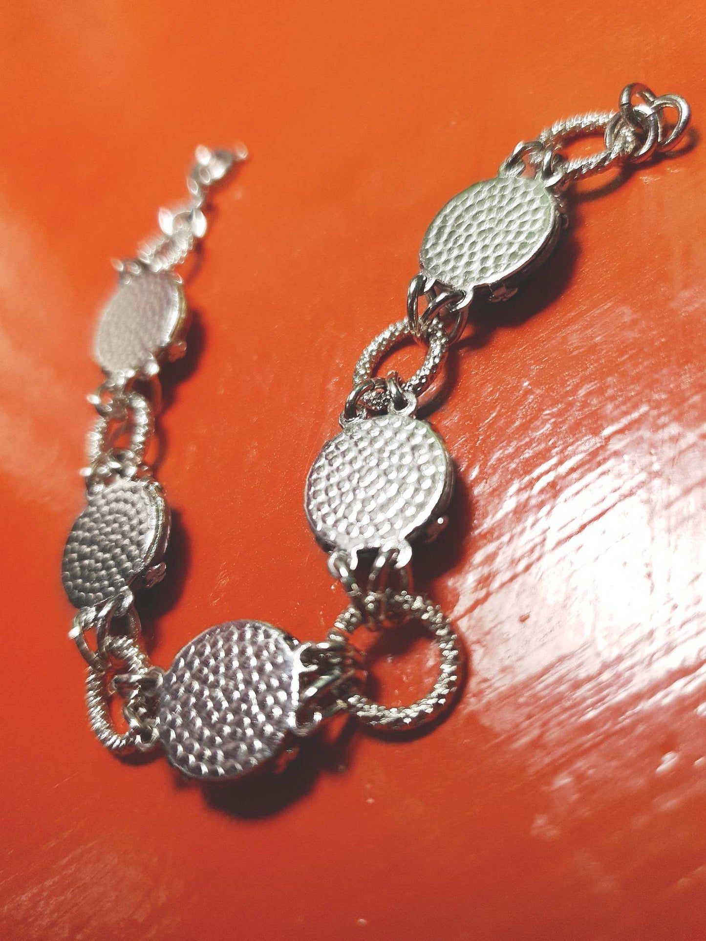 Vintage 1980s Cabochon Bracelet Deep Orange Silver Tone