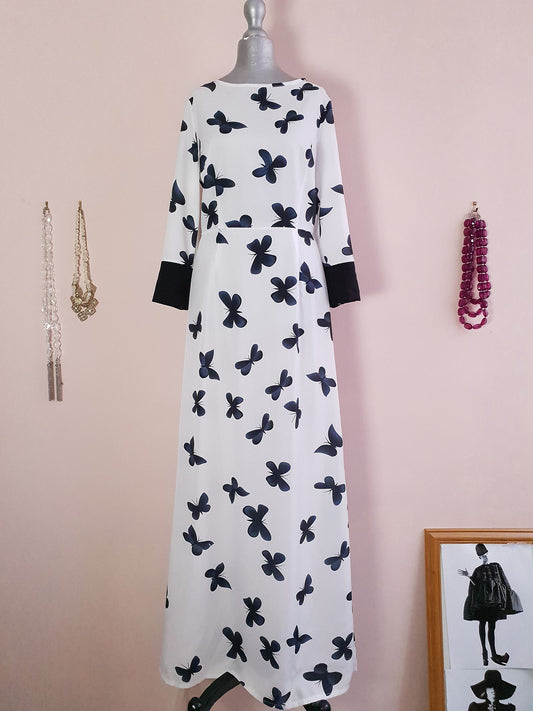 Vintage 1980s Butterfly Long Party Dress - Size 8/10