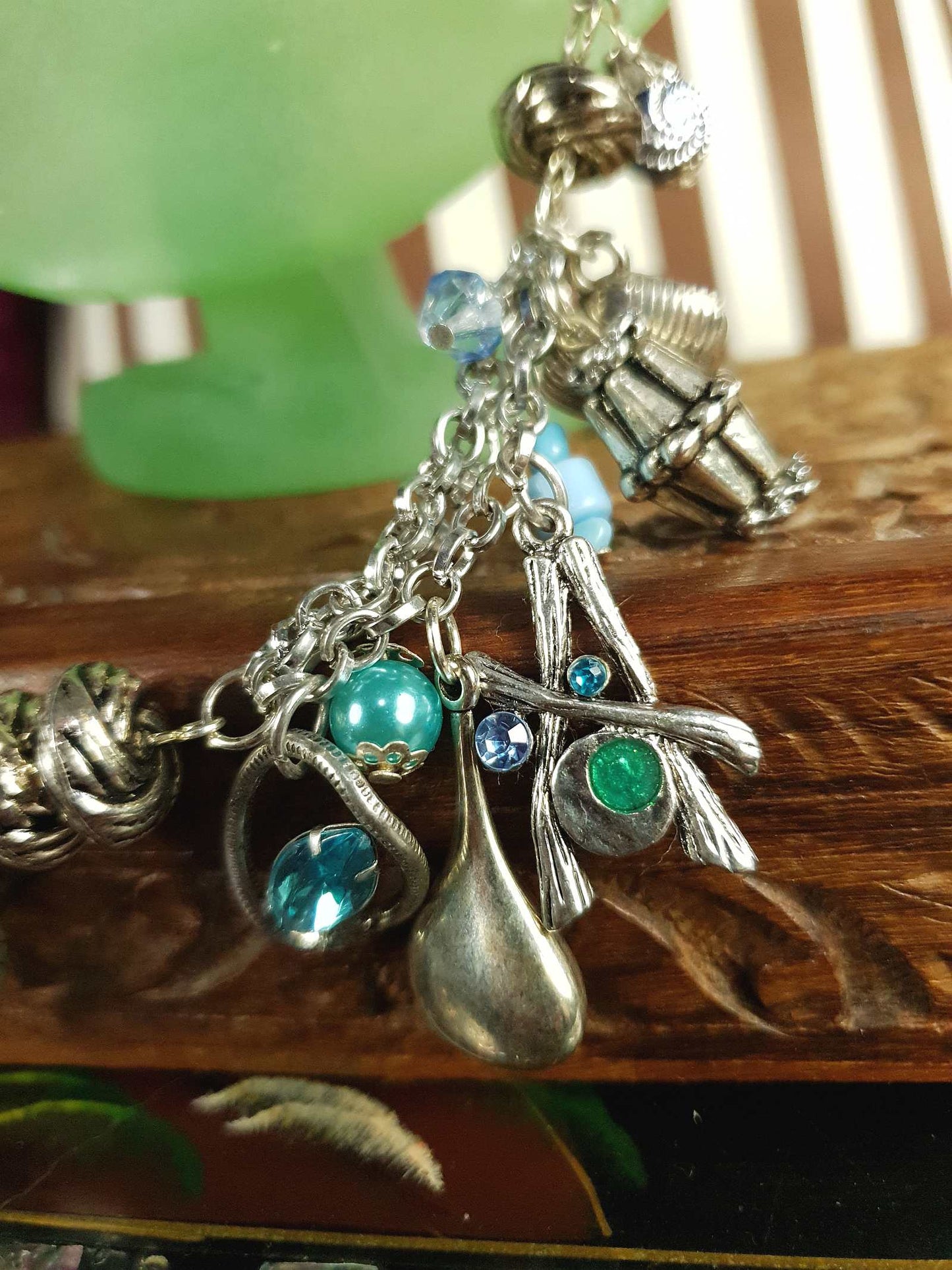 Vintage Boho Charm Statement Necklace Silver-Tone Blue Bohemian Y2K