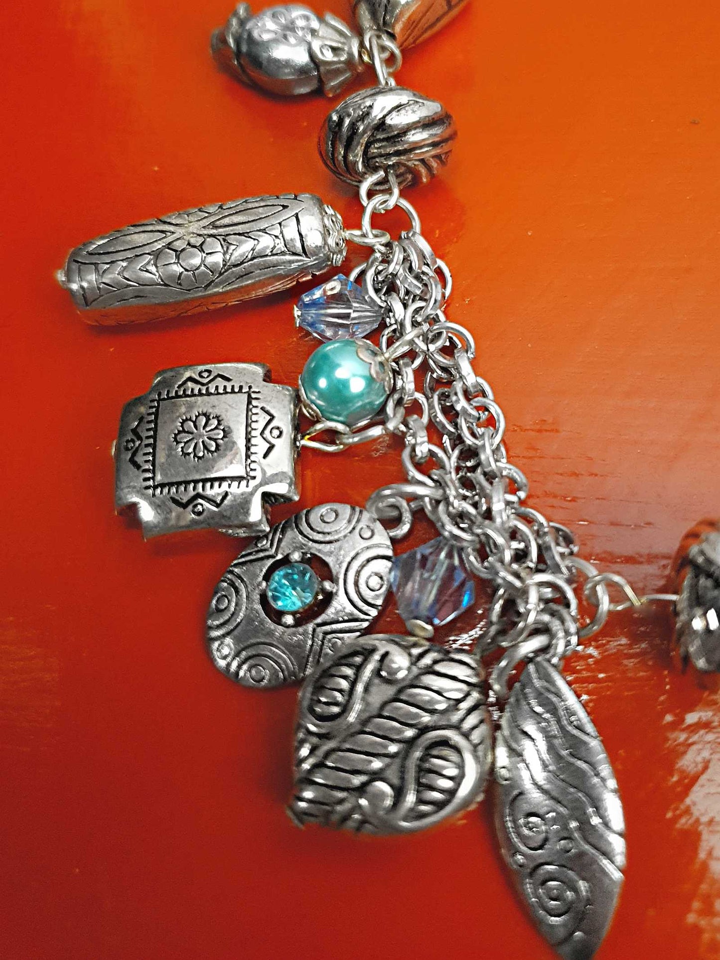 Vintage Boho Charm Statement Necklace Silver-Tone Blue Bohemian Y2K