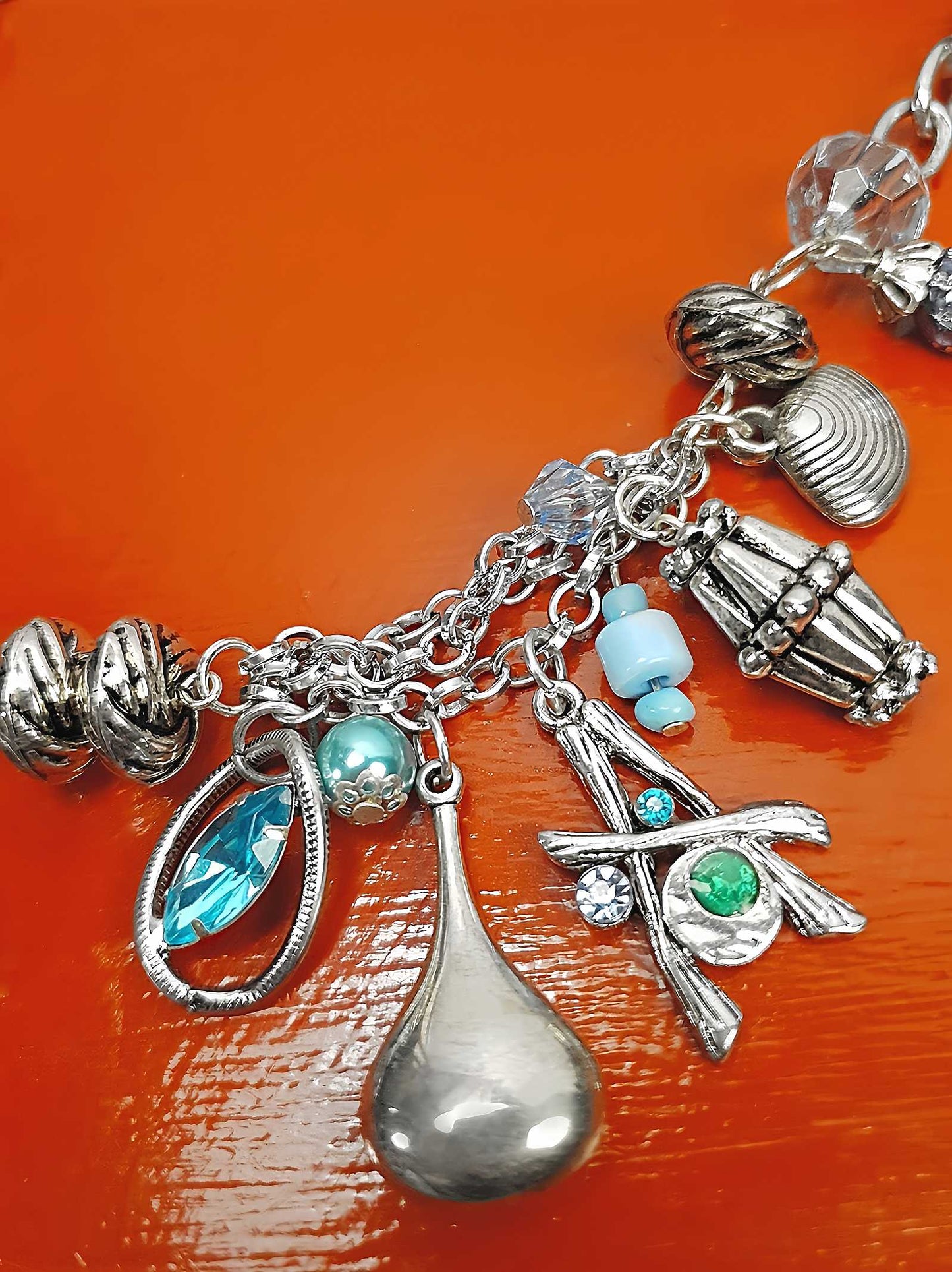 Vintage Boho Charm Statement Necklace Silver-Tone Blue Bohemian Y2K