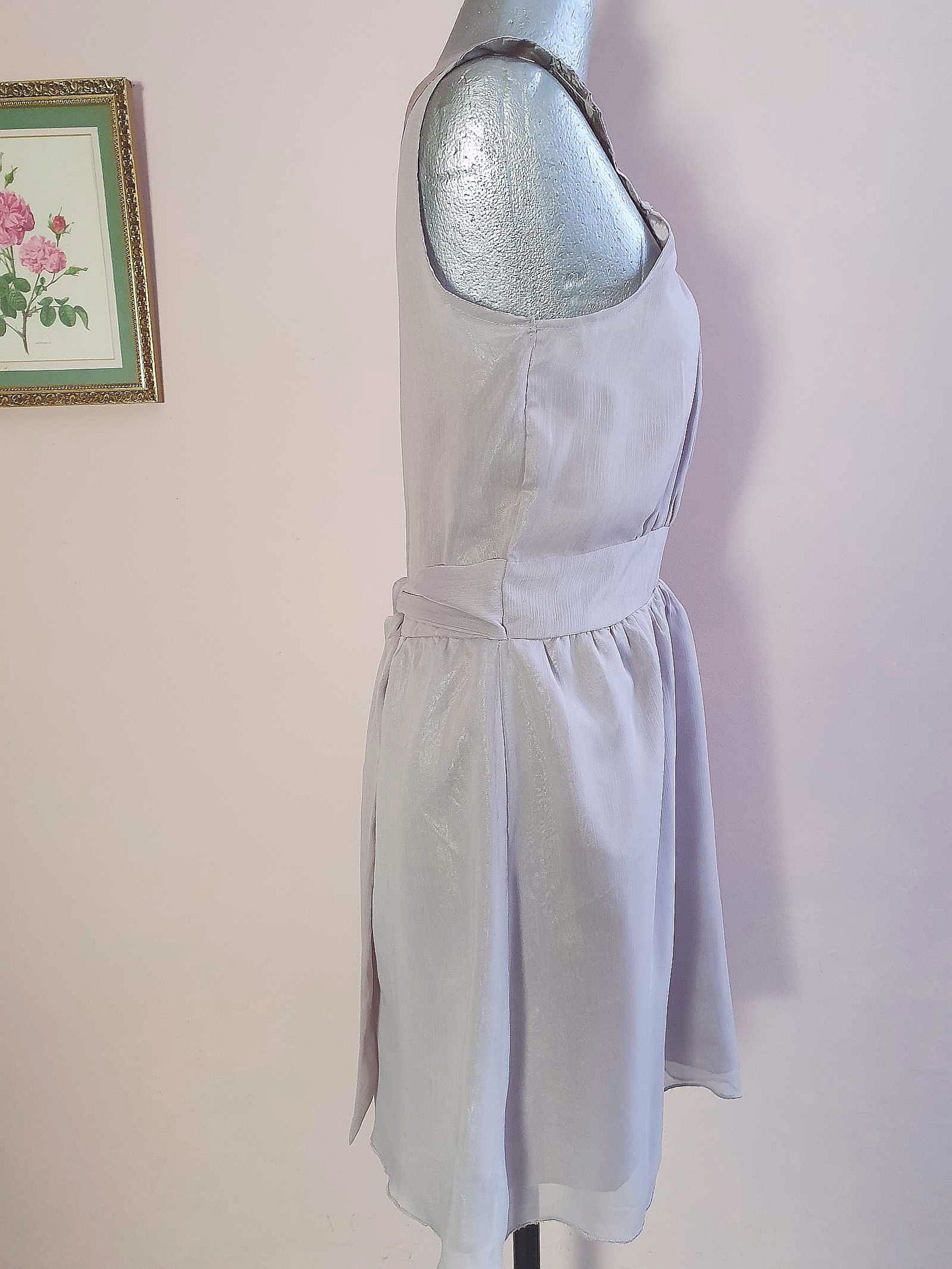 Vintage Grey Party Dress Chiffon Sequin Floaty Evening Cocktail - Size 12