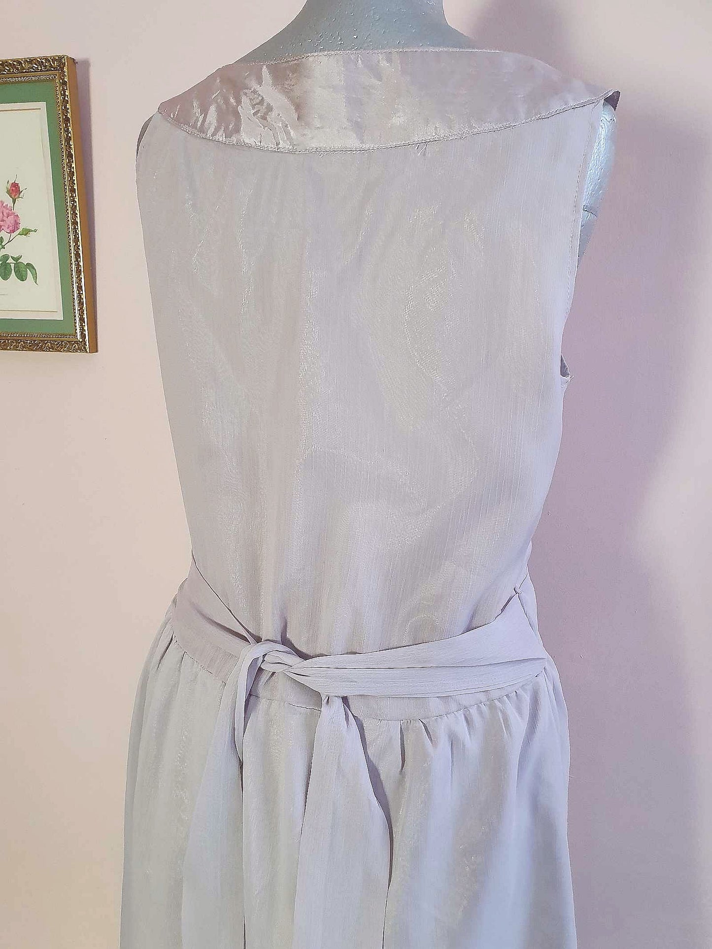 Vintage Grey Party Dress Chiffon Sequin Floaty Evening Cocktail - Size 12