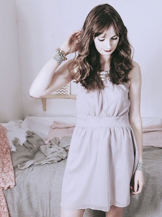 Vintage Grey Party Dress Chiffon Sequin Floaty Evening Cocktail - Size 12