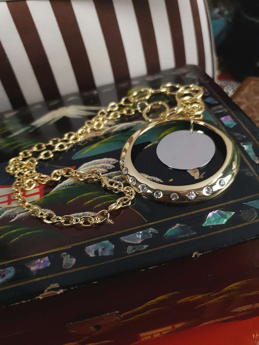 Vintage Circle Rhinestone Pendant Necklace Y2K