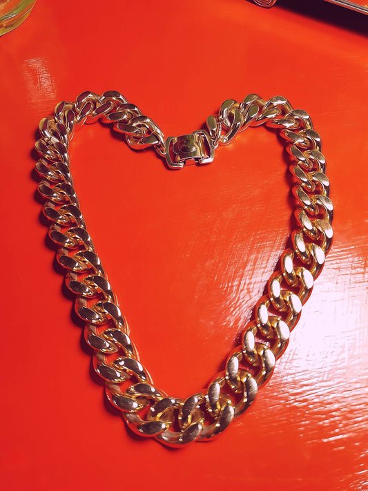 Vintage 1970s Curb Chain Choker Necklace 15" Gold Tone Retro