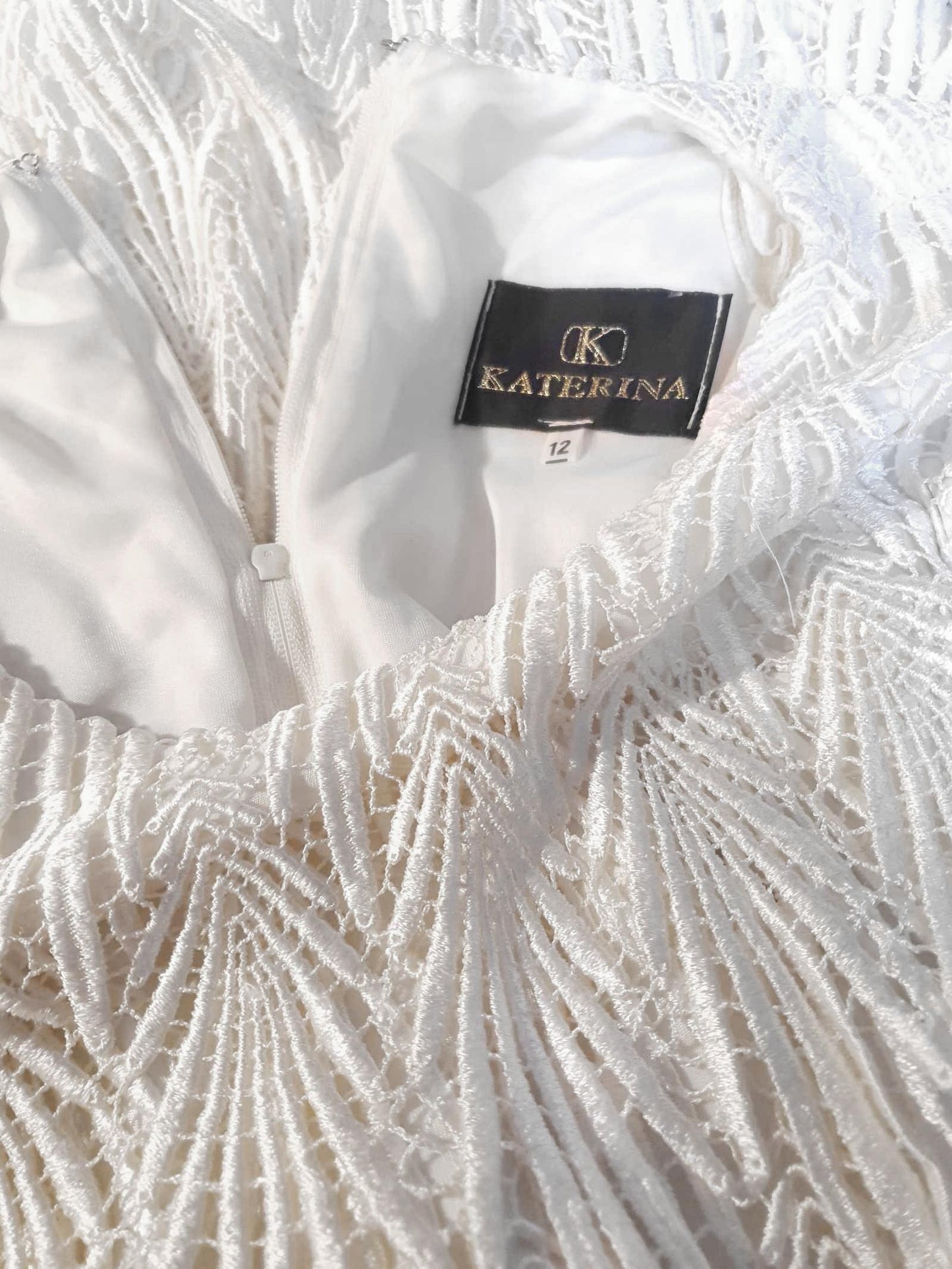 Vintage 1980s White Cocktail Dress Lace Party Evening Midi Wedding - Size 12