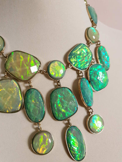 Divine Vintage Y2K Opalescent Shades of Green Statement Bib Necklace