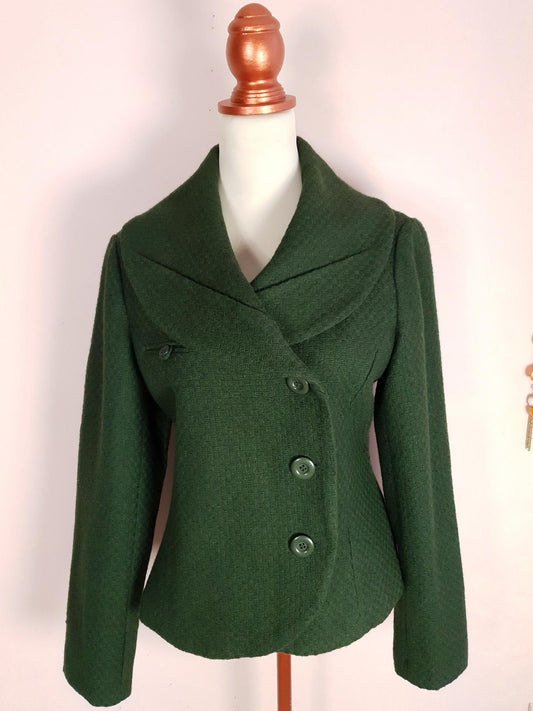 Vintage 90s Green Wool Jacket - Women's Size 12/14 50s style