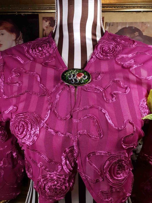 Vintage 90s Russian Floral Brooch Oval Pin Hand Painted Flowers Signed Folk Art