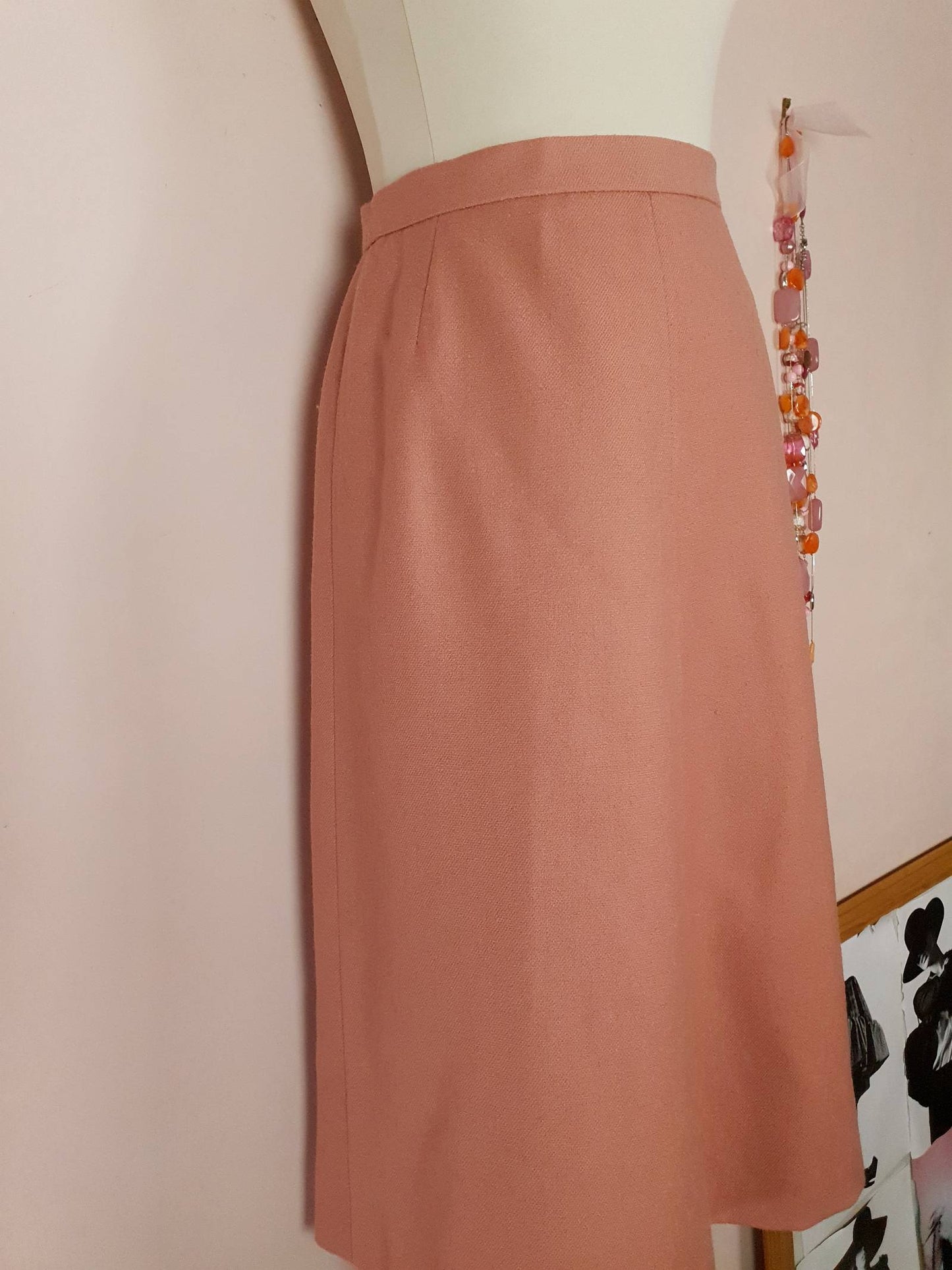 Vintage Jaeger Pink Wool Skirt 1980s - Size 16 - English Classics