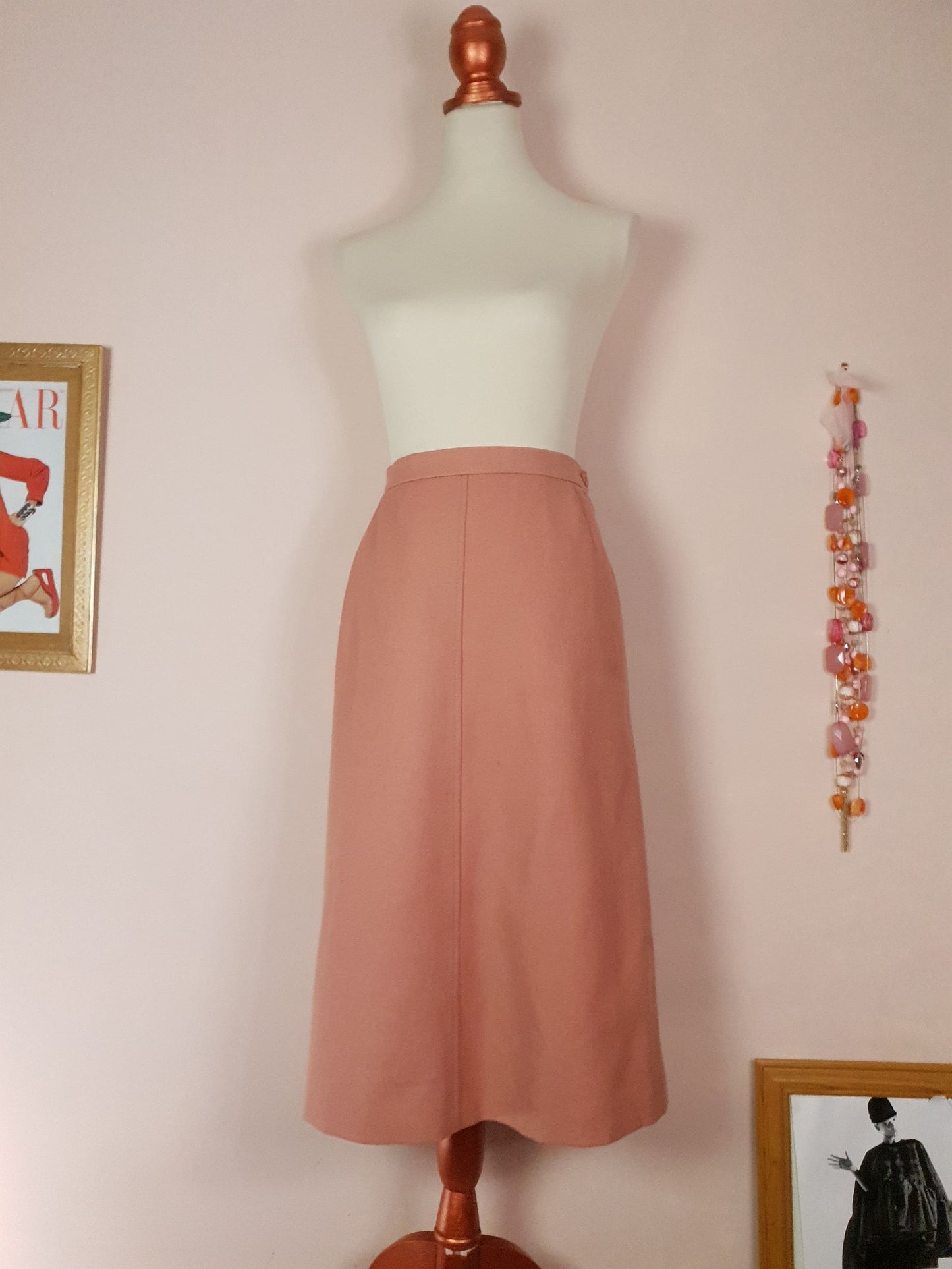 Vintage Jaeger Pink Wool Skirt 1980s - Size 16 - English Classics