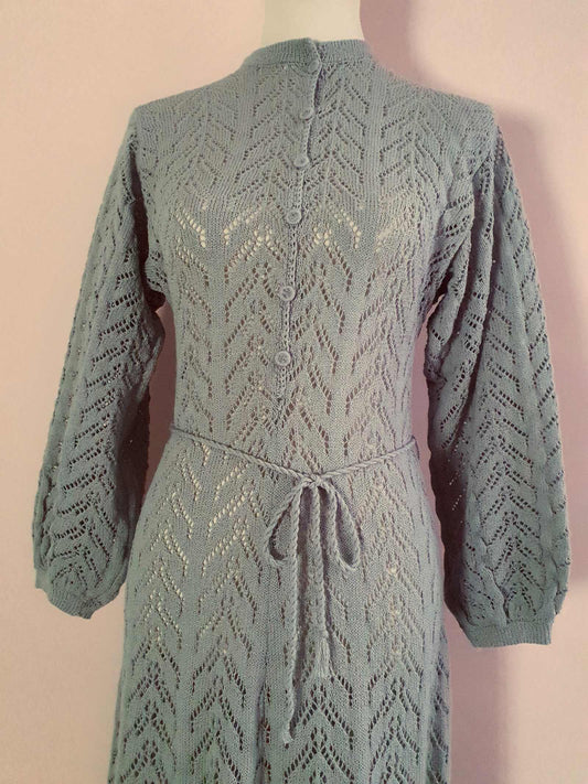 Cute Vintage 90s Pale Green/Grey Knit Day Dress - Size 10/12