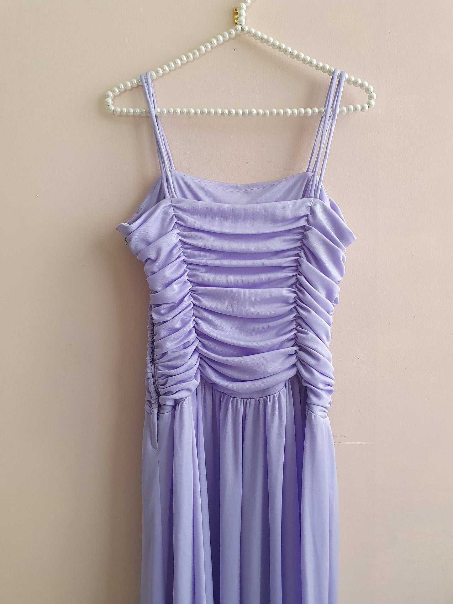 Vintage 1970s Lilac Midi Dress - Party Size 12 Fit & Flare