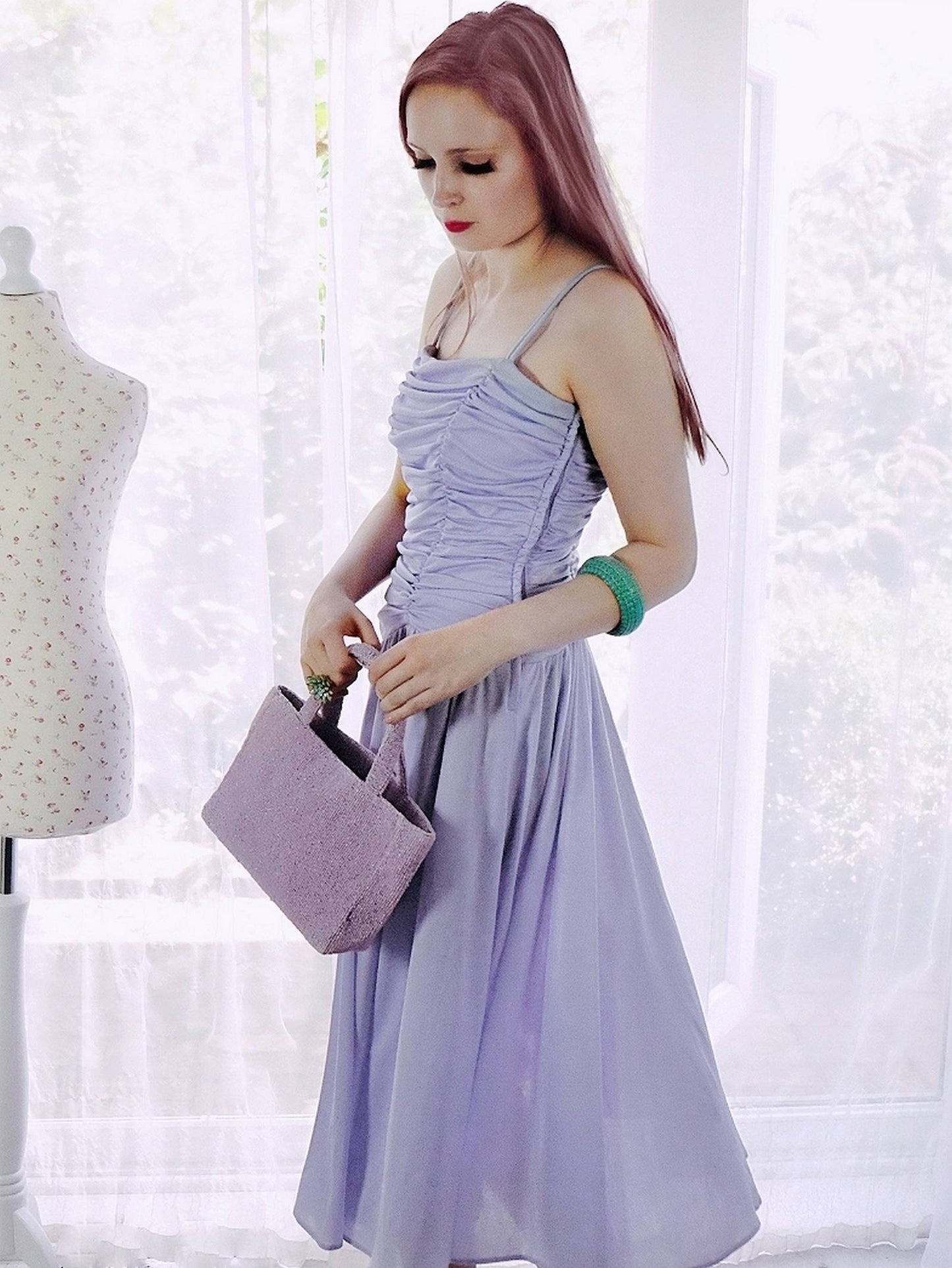 Vintage 1970s Lilac Midi Dress - Party Size 12 Fit & Flare