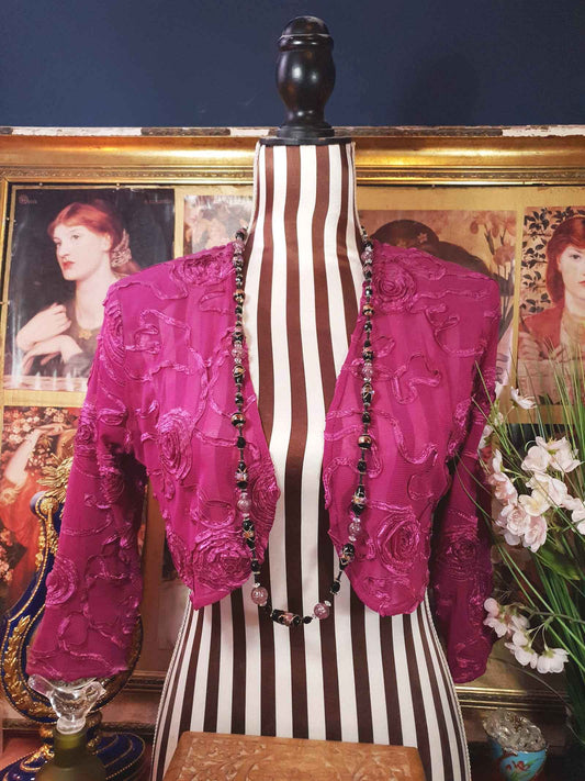 Vintage Murano Glass Wedding Cake Beads Necklace Venetian Lampwork Black Pink