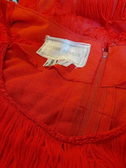 Spectacular Vintage 1970s Orange Tassel Dress - Size 18/20