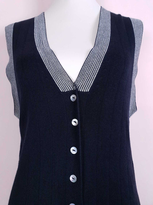 Vintage 90s Navy Blue Long Cardigan Sleeveless Tank Top Size 12/14