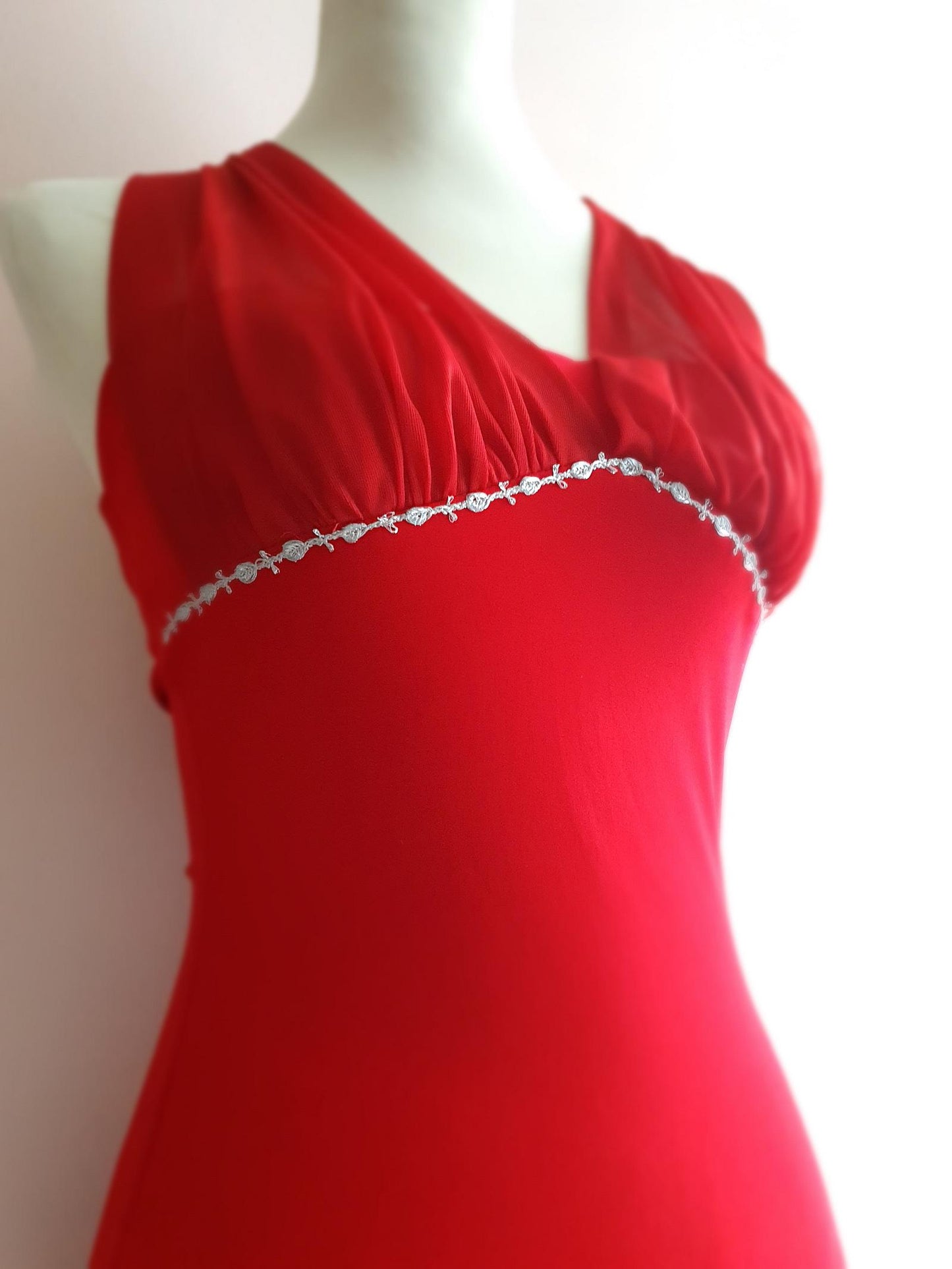 Vintage Red Chiffon Party Dress 90s Cocktail Evening Midi Alyn Paige - Size 10