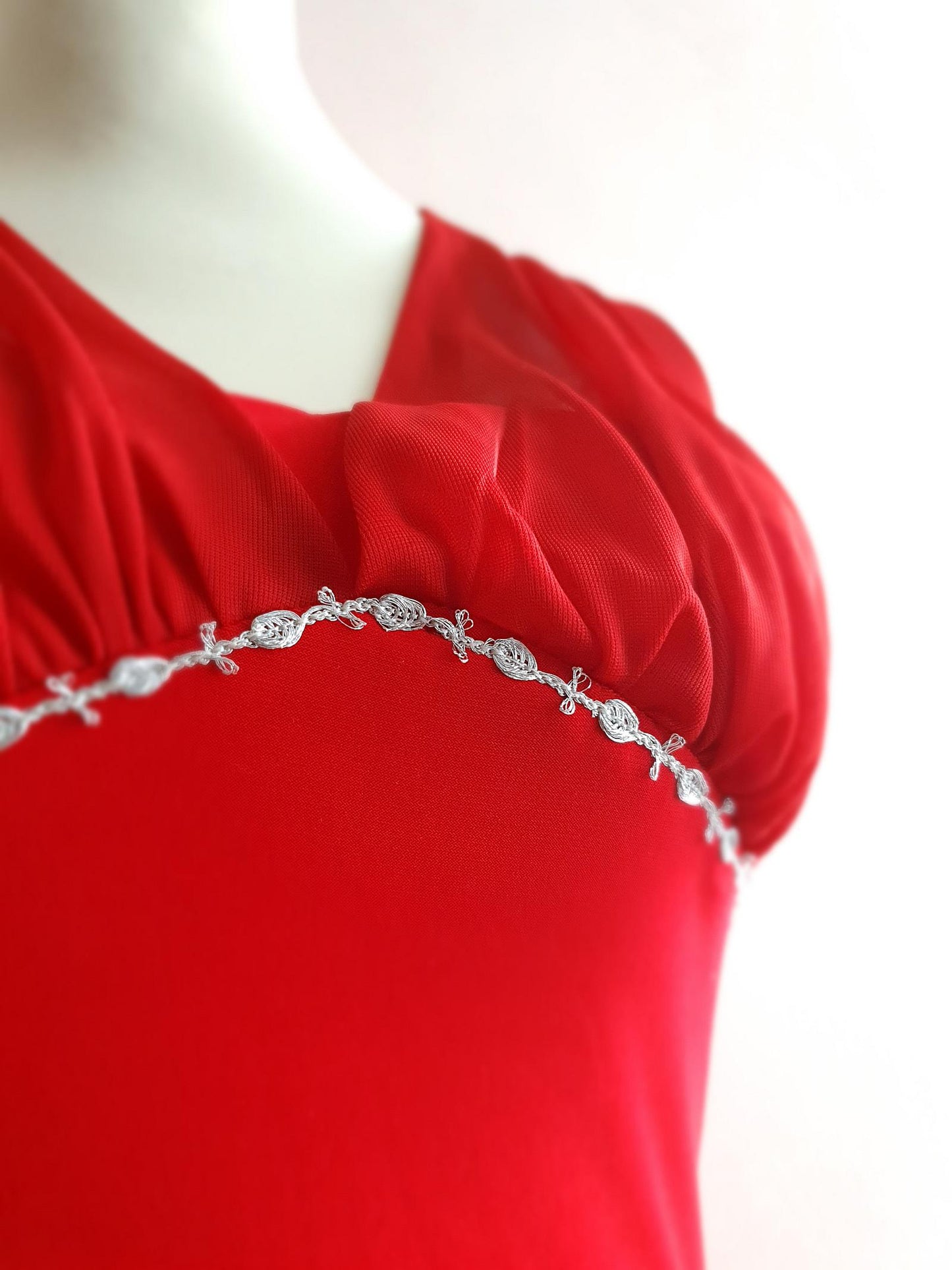 Vintage Red Chiffon Party Dress 90s Cocktail Evening Midi Alyn Paige - Size 10