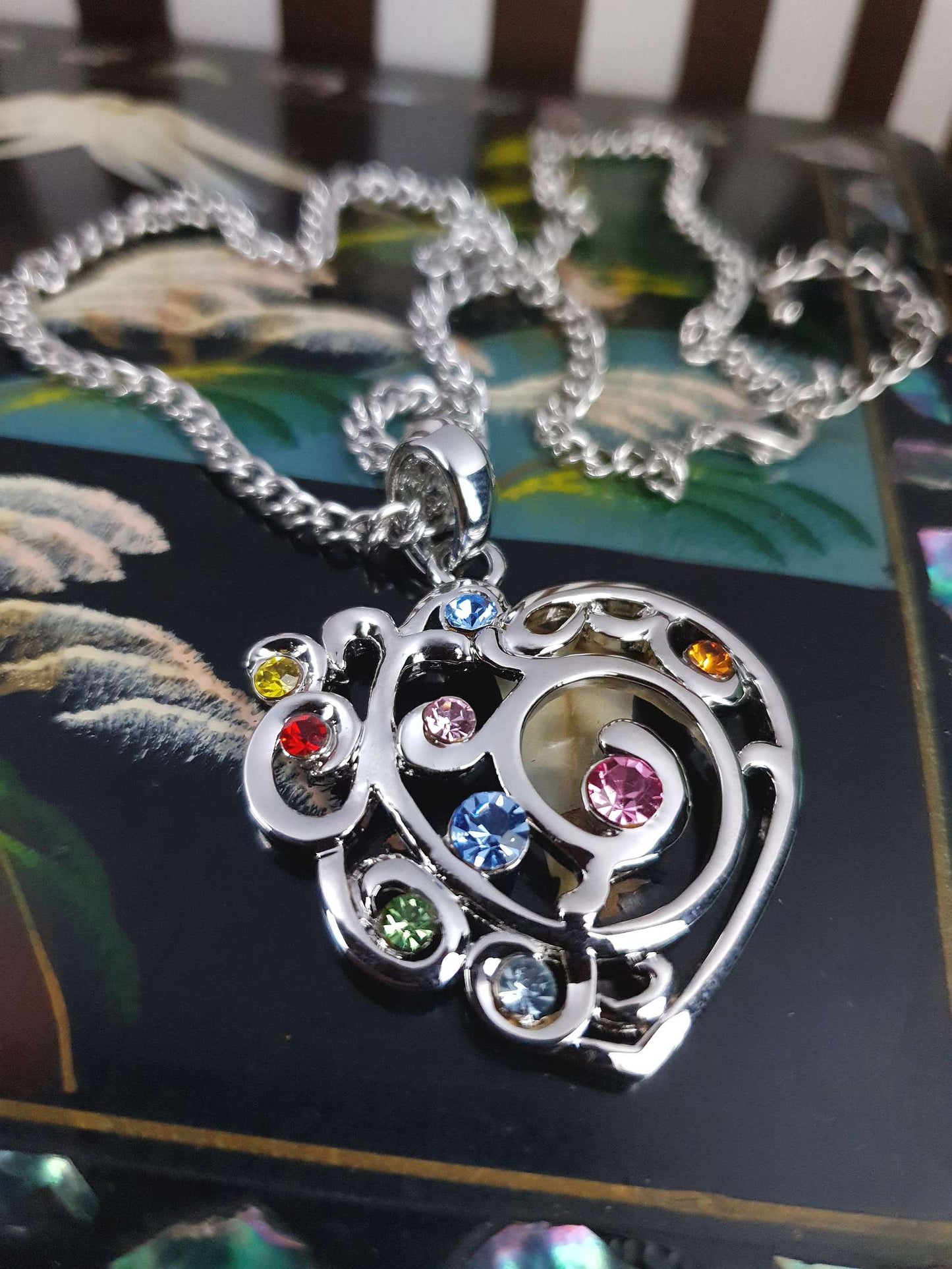 Vintage Filigree Rhinestone Heart Boho Pendant Necklace