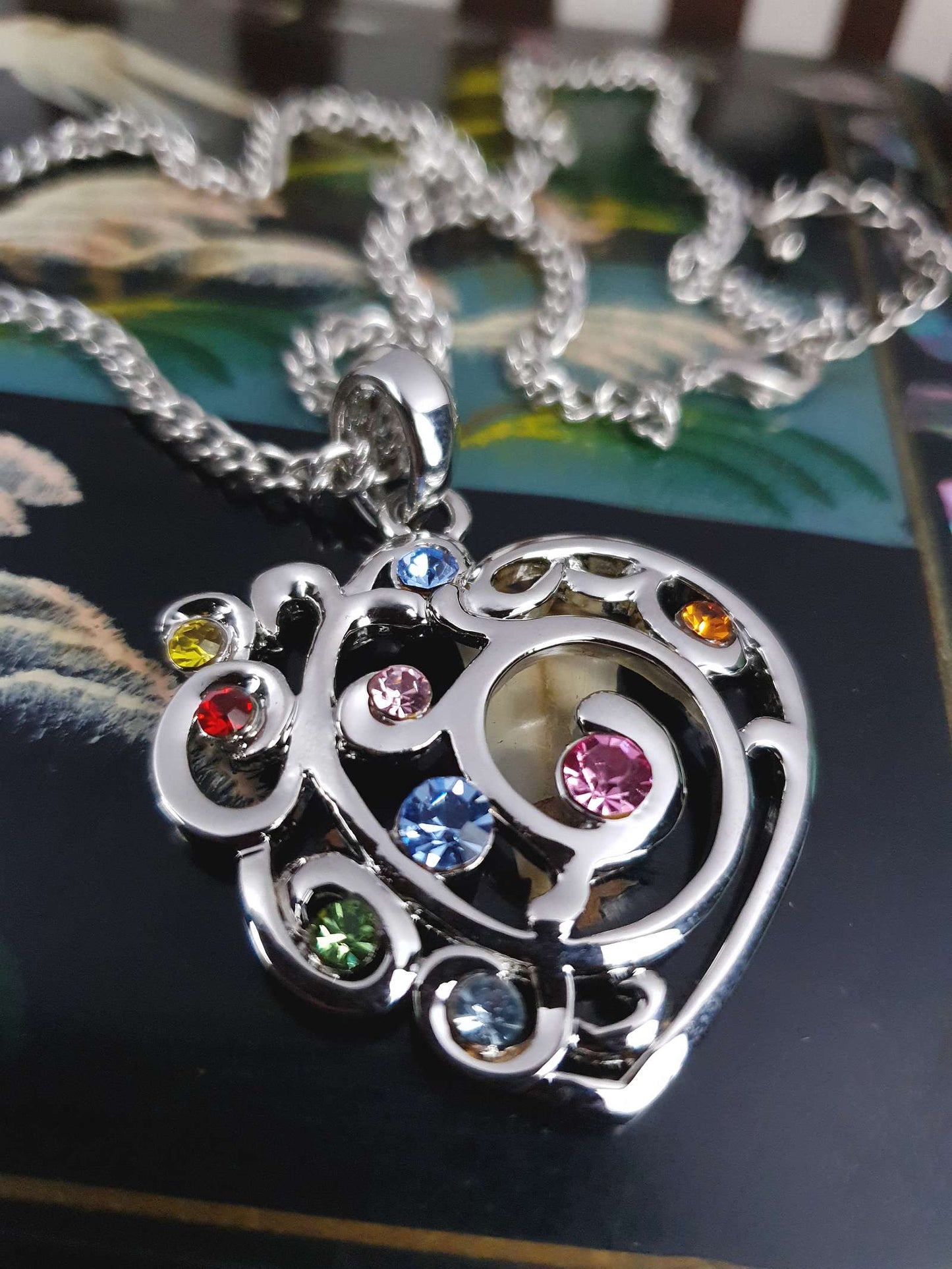Vintage Filigree Rhinestone Heart Boho Pendant Necklace