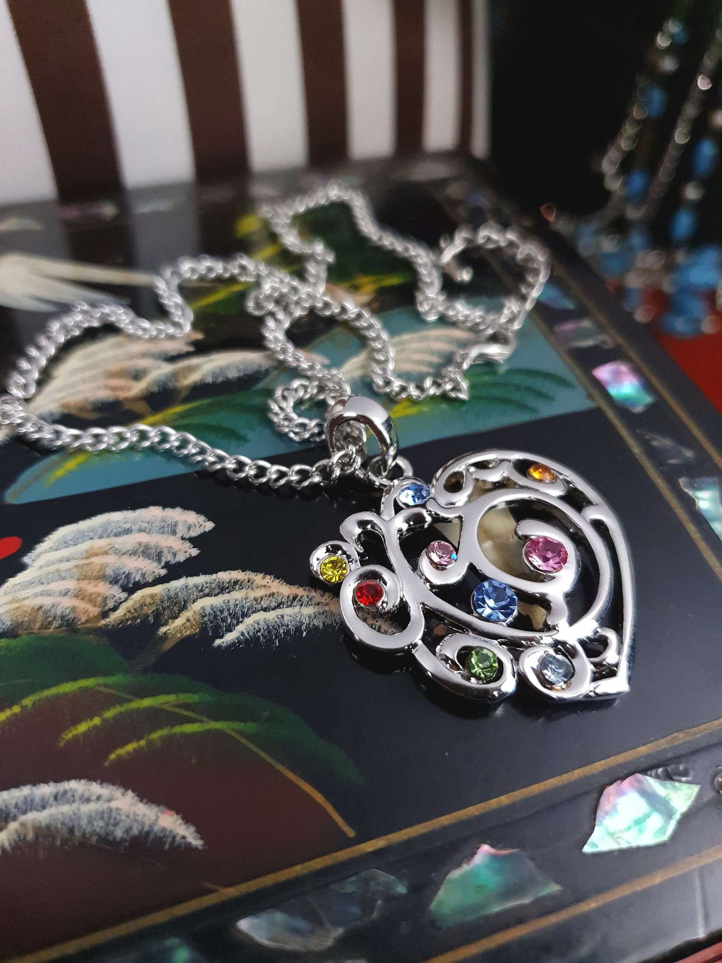Vintage Filigree Rhinestone Heart Boho Pendant Necklace