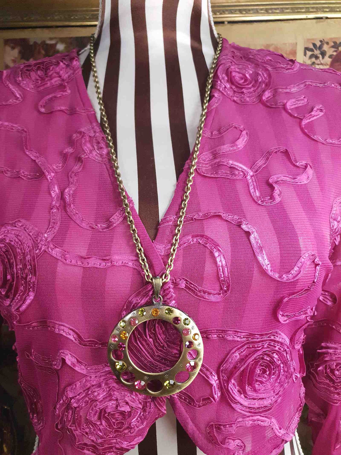 Vintage Boho Rhinestone Pendant Necklace Y2K Bohemian